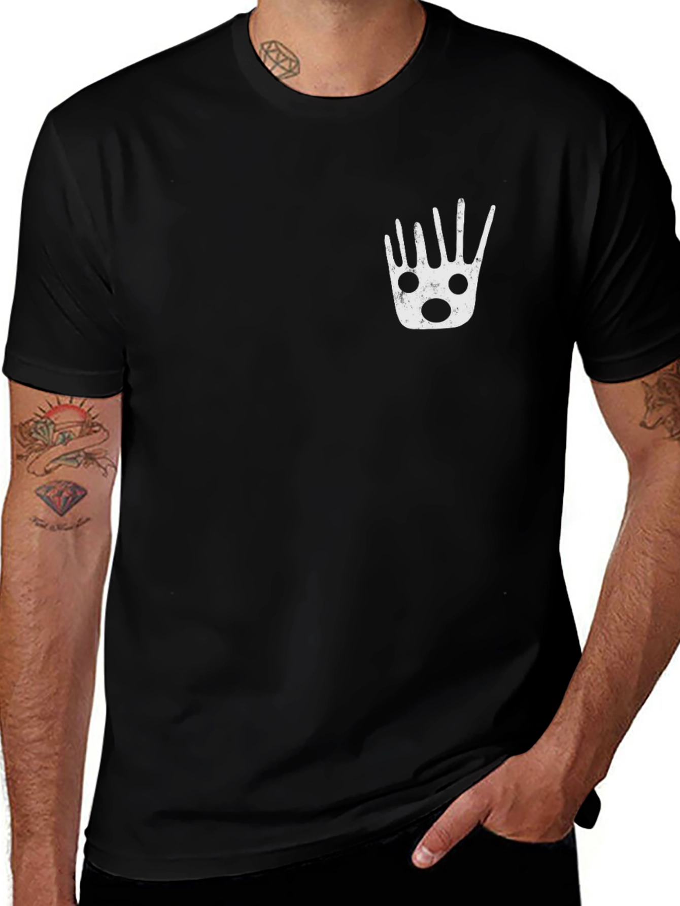 Men's Black Graphic Tee - Funky Hand Print