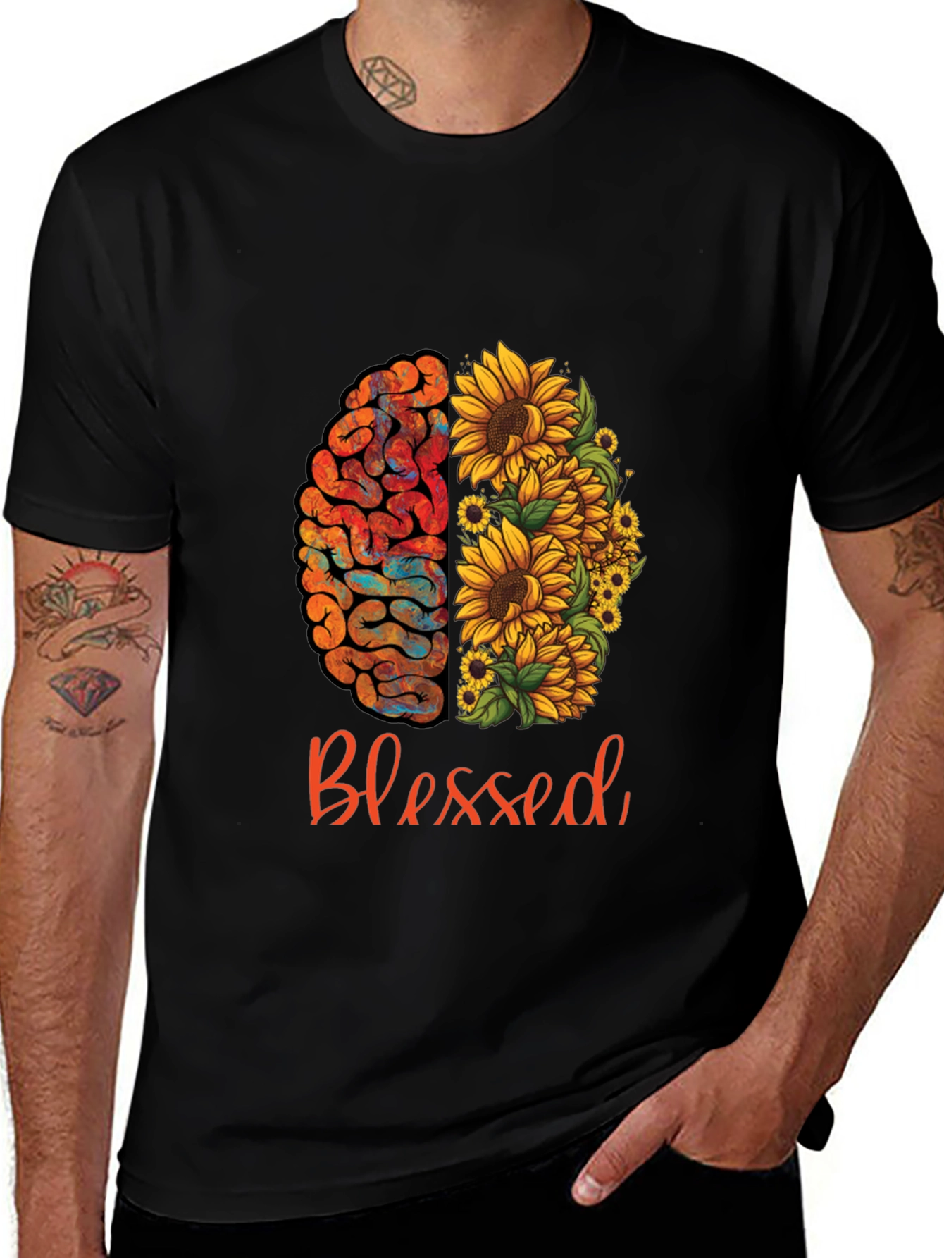 Variant 8 of Blessed Brain & Sunflower Graphic Tee - Unisex Cotton T-Shirt