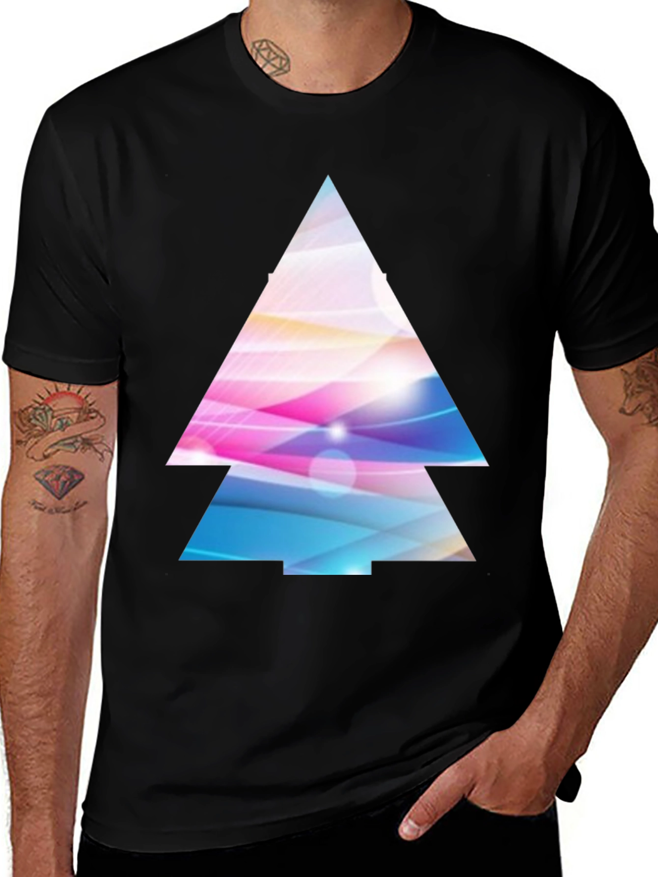 Abstract Triangle Graphic Print Black T-Shirt