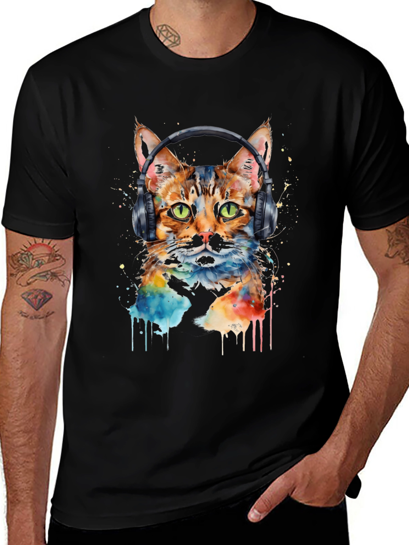 Variant 11 of Cool Cat Headphones Graphic Tee - Trendy Style