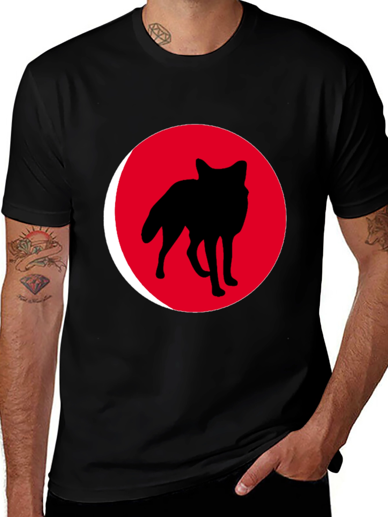 Variant 3 of Red Wolf Silhouette Black T-Shirt