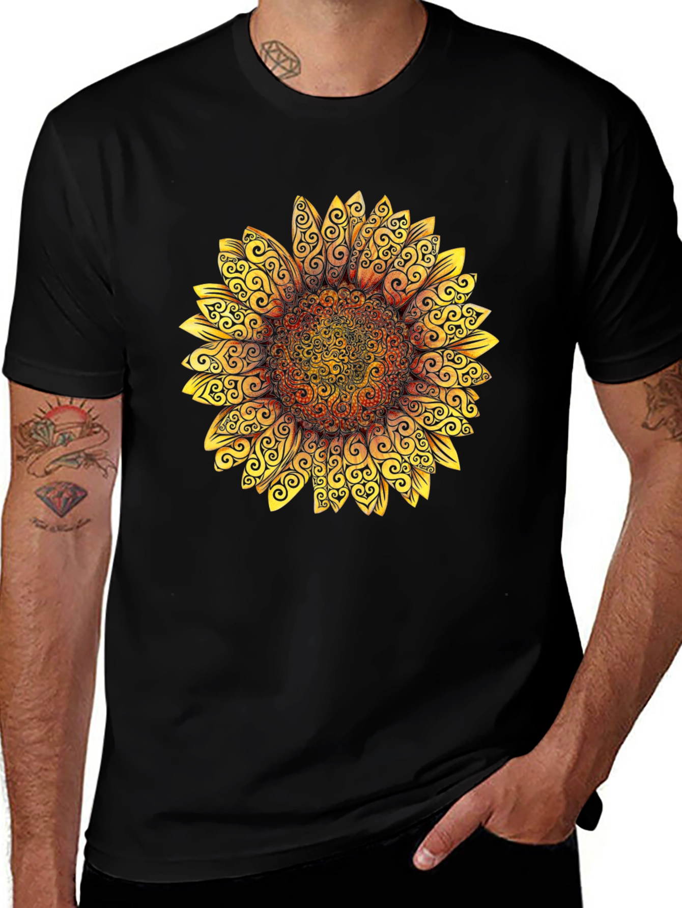 Variant 26 of Sunflower Graphic Tee - Stylish Black T-Shirt