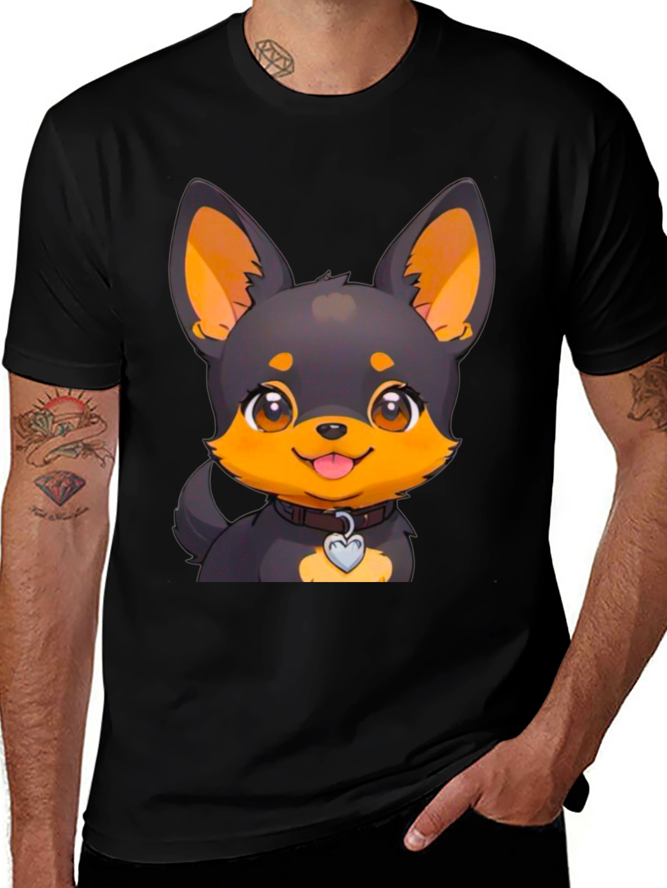 Variant 21 of Cute Dog Cartoon T-Shirt - Black