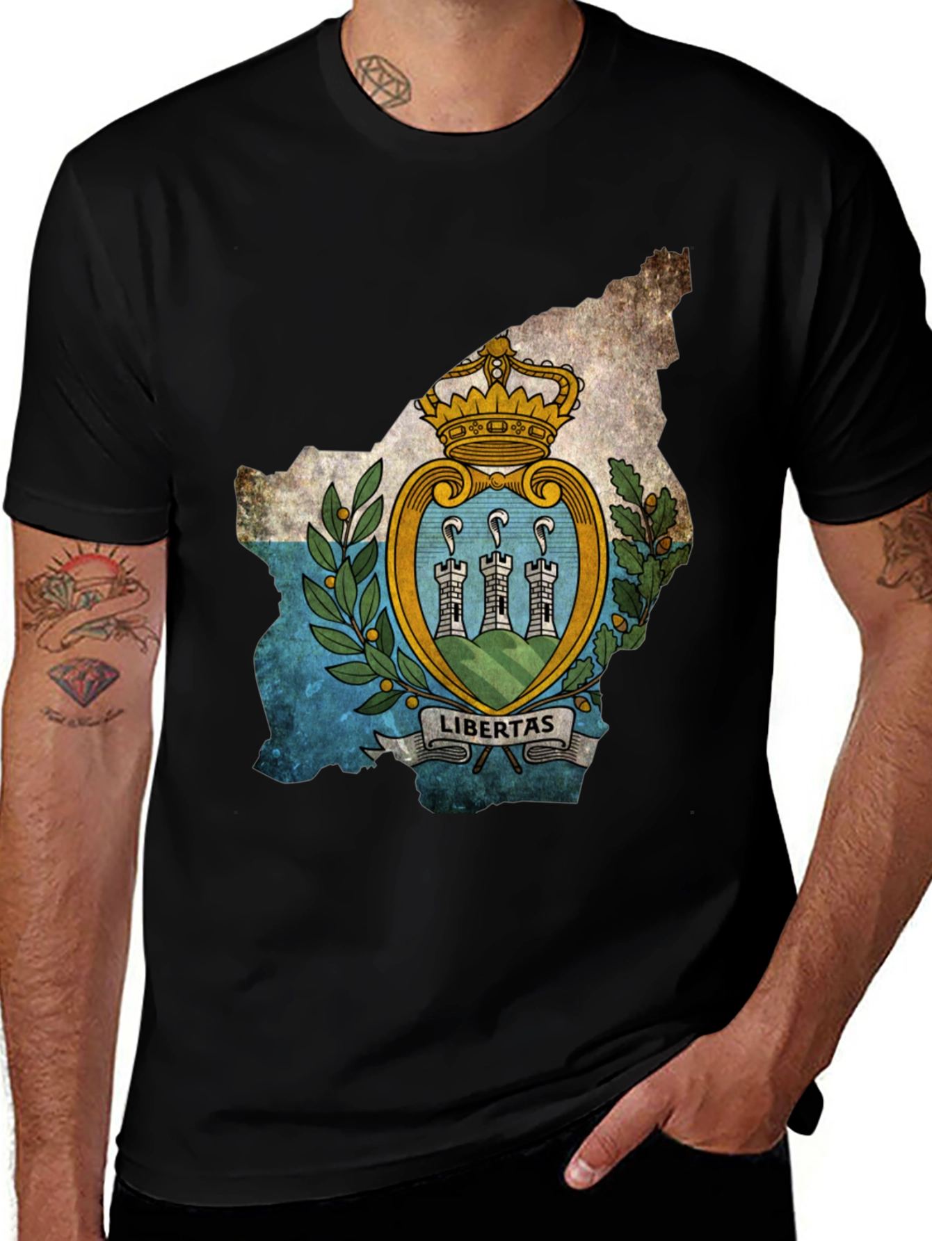 Variant 9 of San Marino Flag Map T-Shirt - Black
