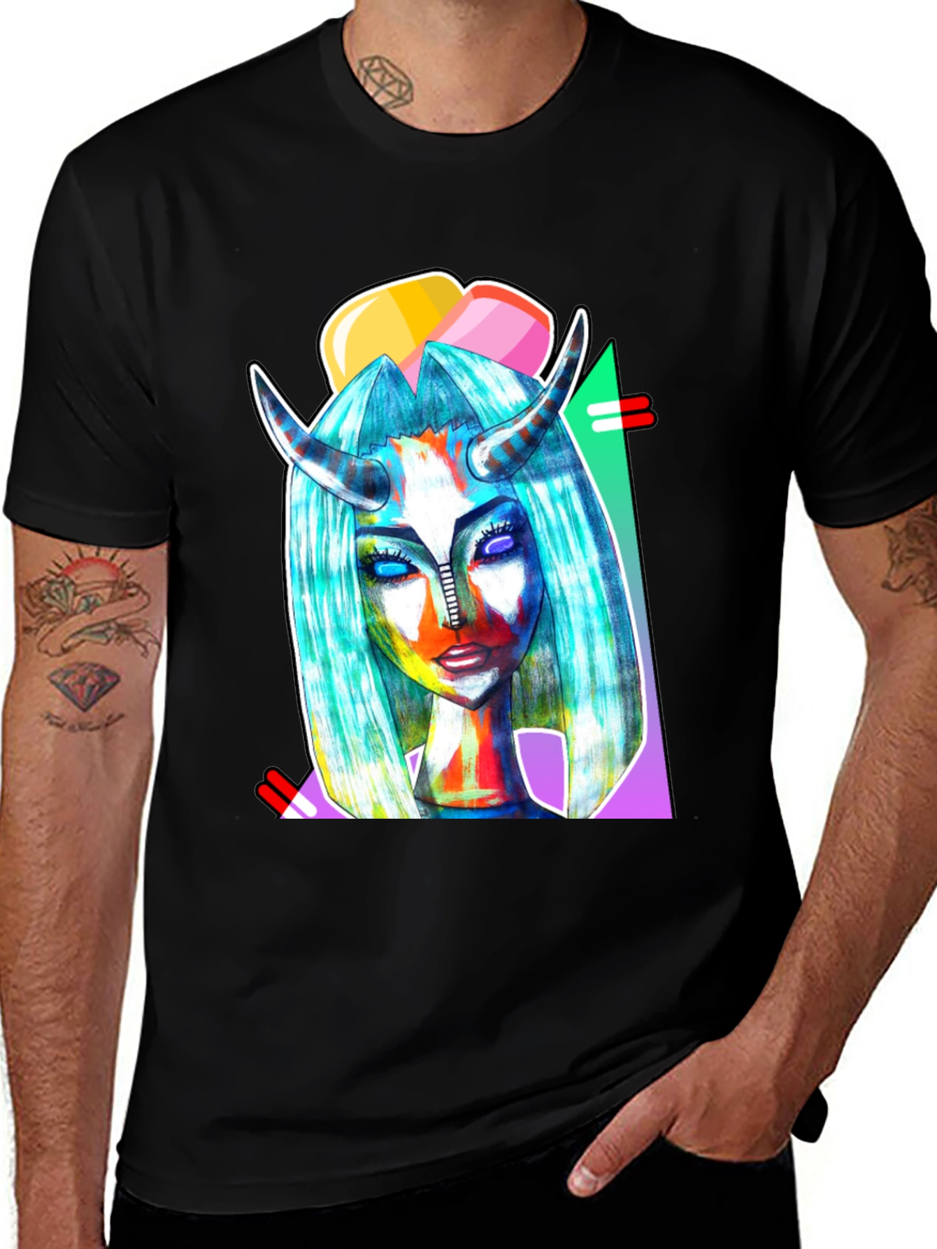 Variant 9 of Colorful Horned Graphic Print Black T-Shirt