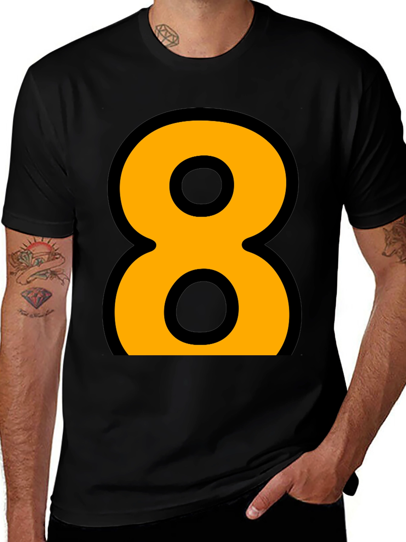 Variant 25 of Bold Number 8 Graphic Tee - Black Cotton Blend
