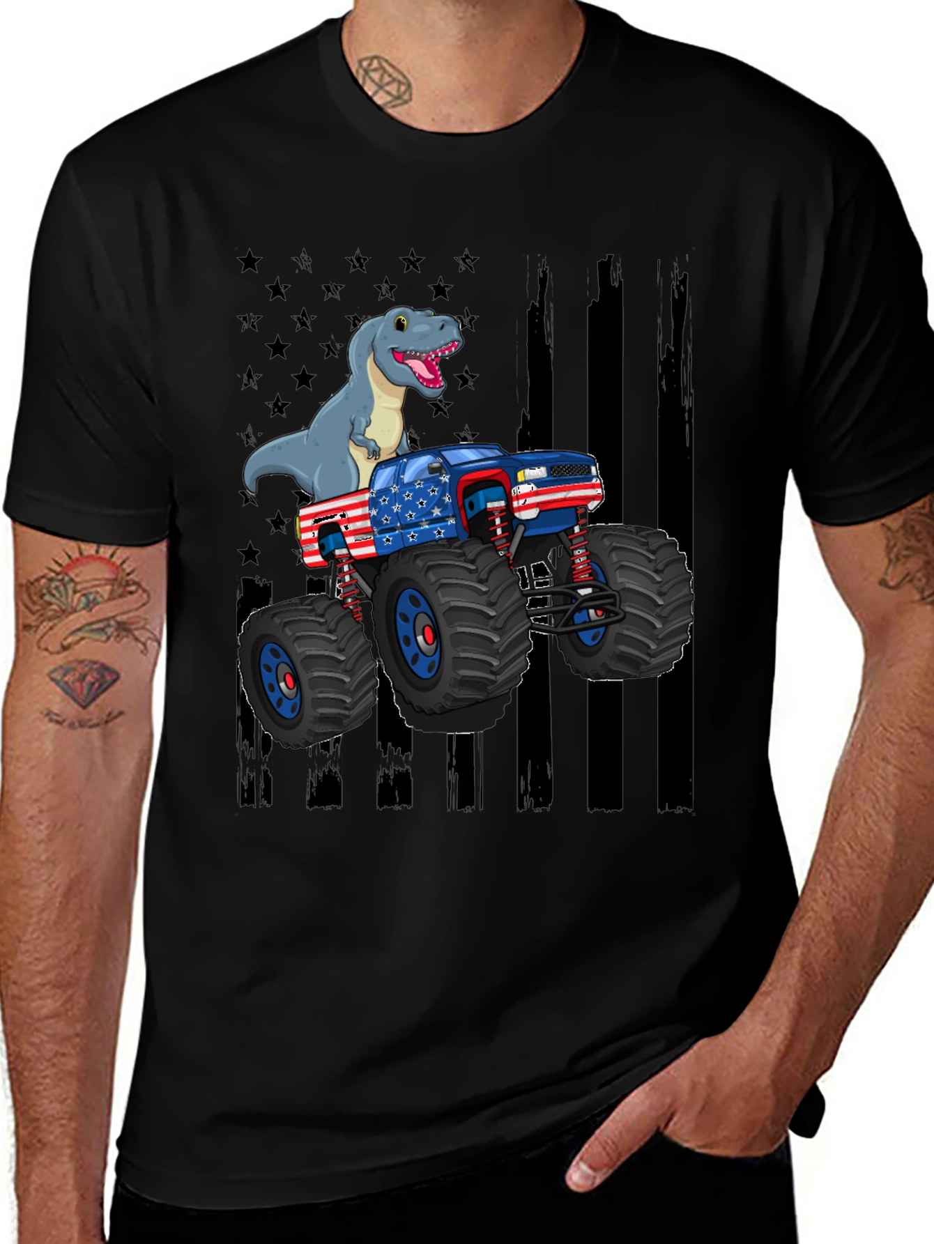Variant 12 of Dino Truck Graphic Tee - Patriotic Design