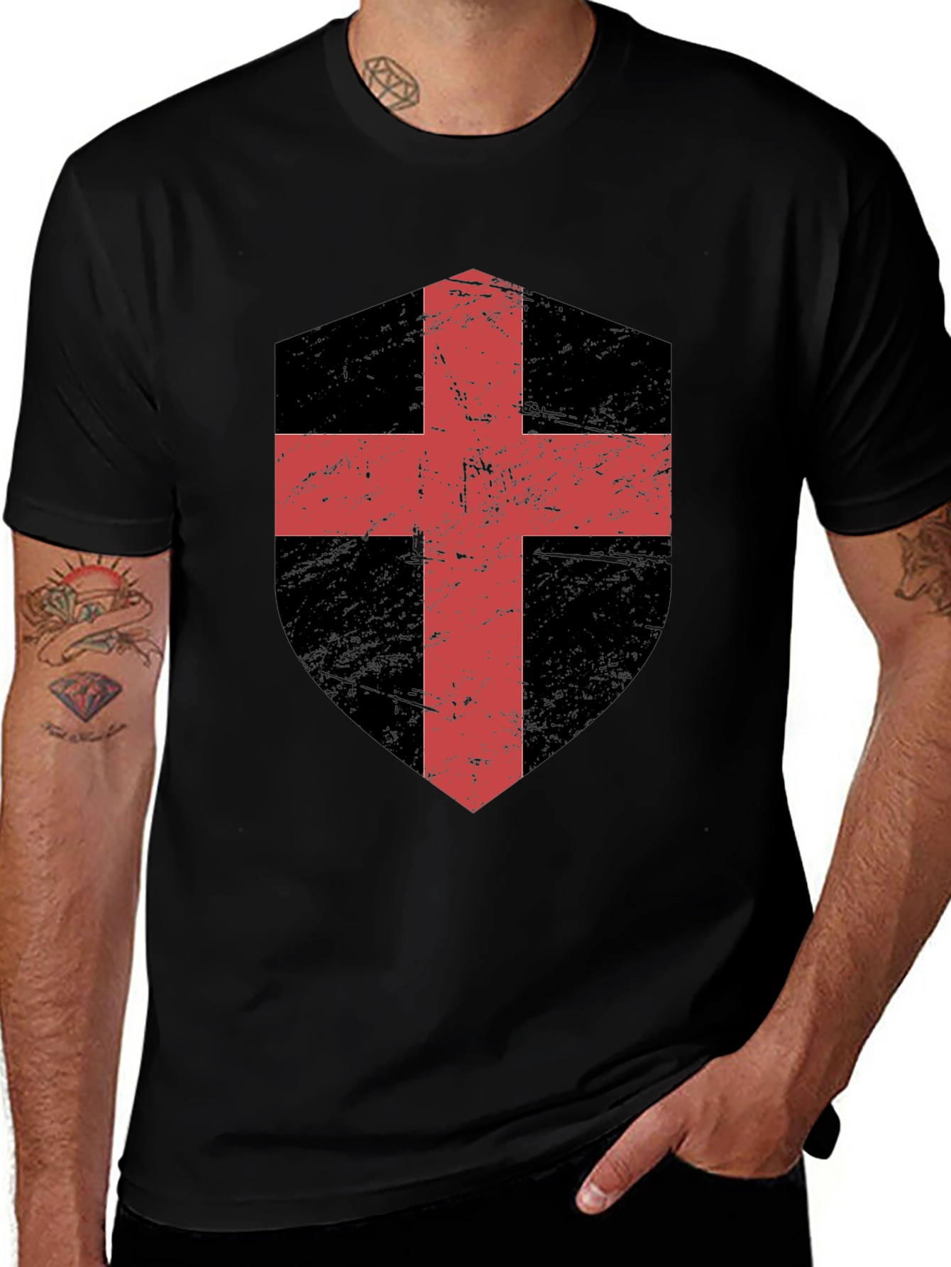 Crusader Shield Black T-Shirt Templar Knight Tee