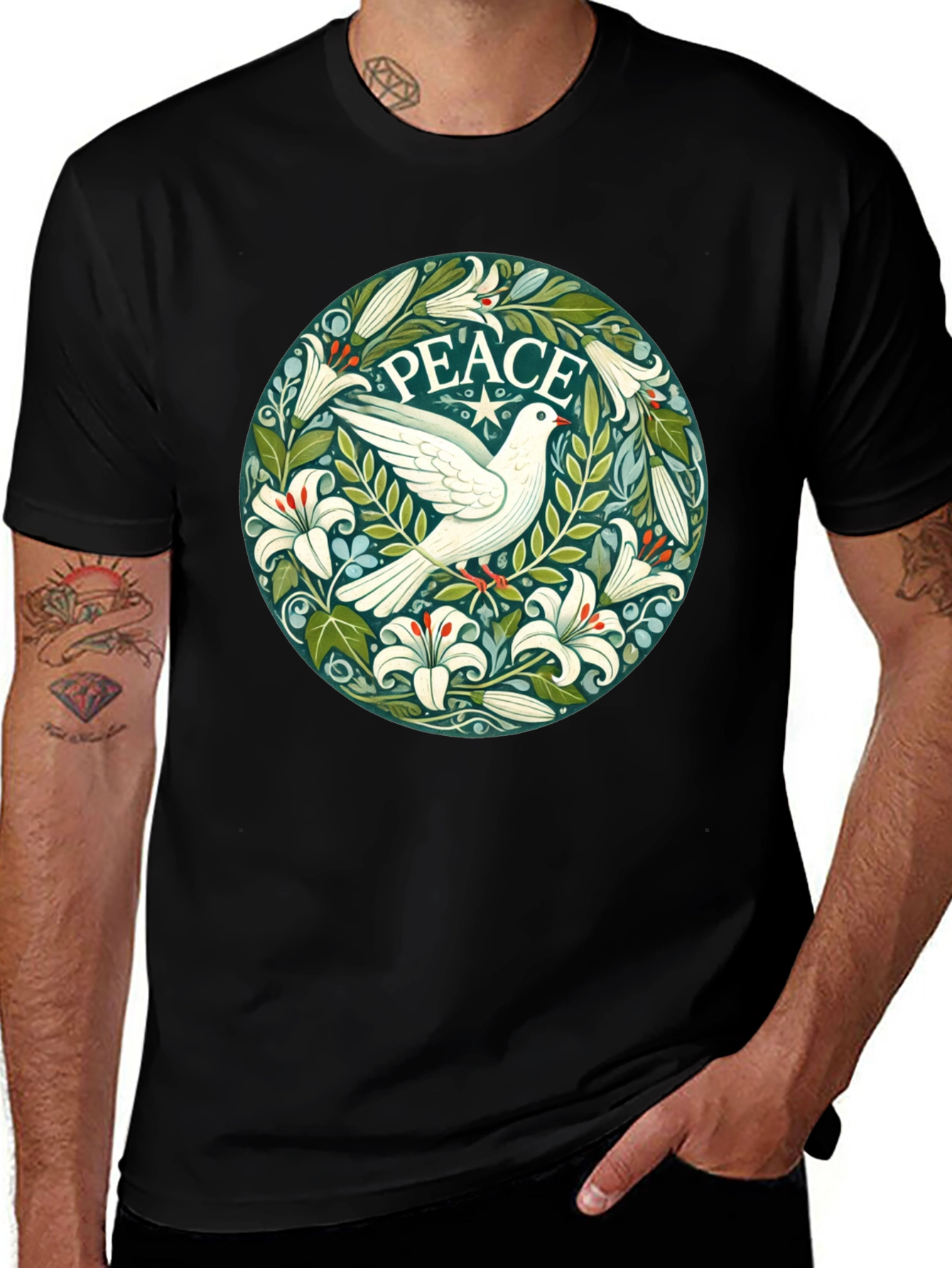 Variant 25 of Peace Dove Graphic Tee - Stylish Black T-Shirt