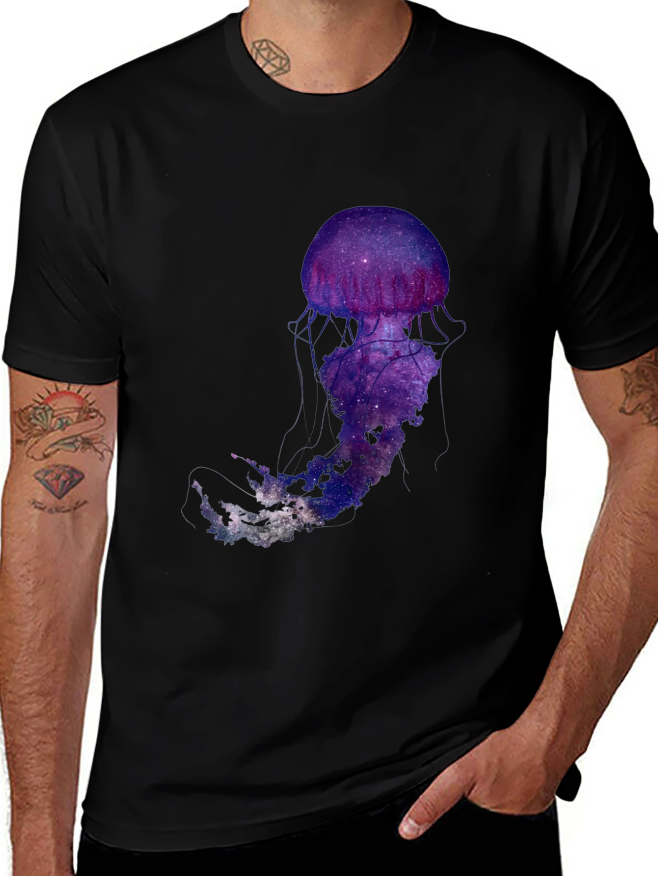 Variant 17 of Galaxy Jellyfish Graphic T-Shirt - Black Cotton Blend