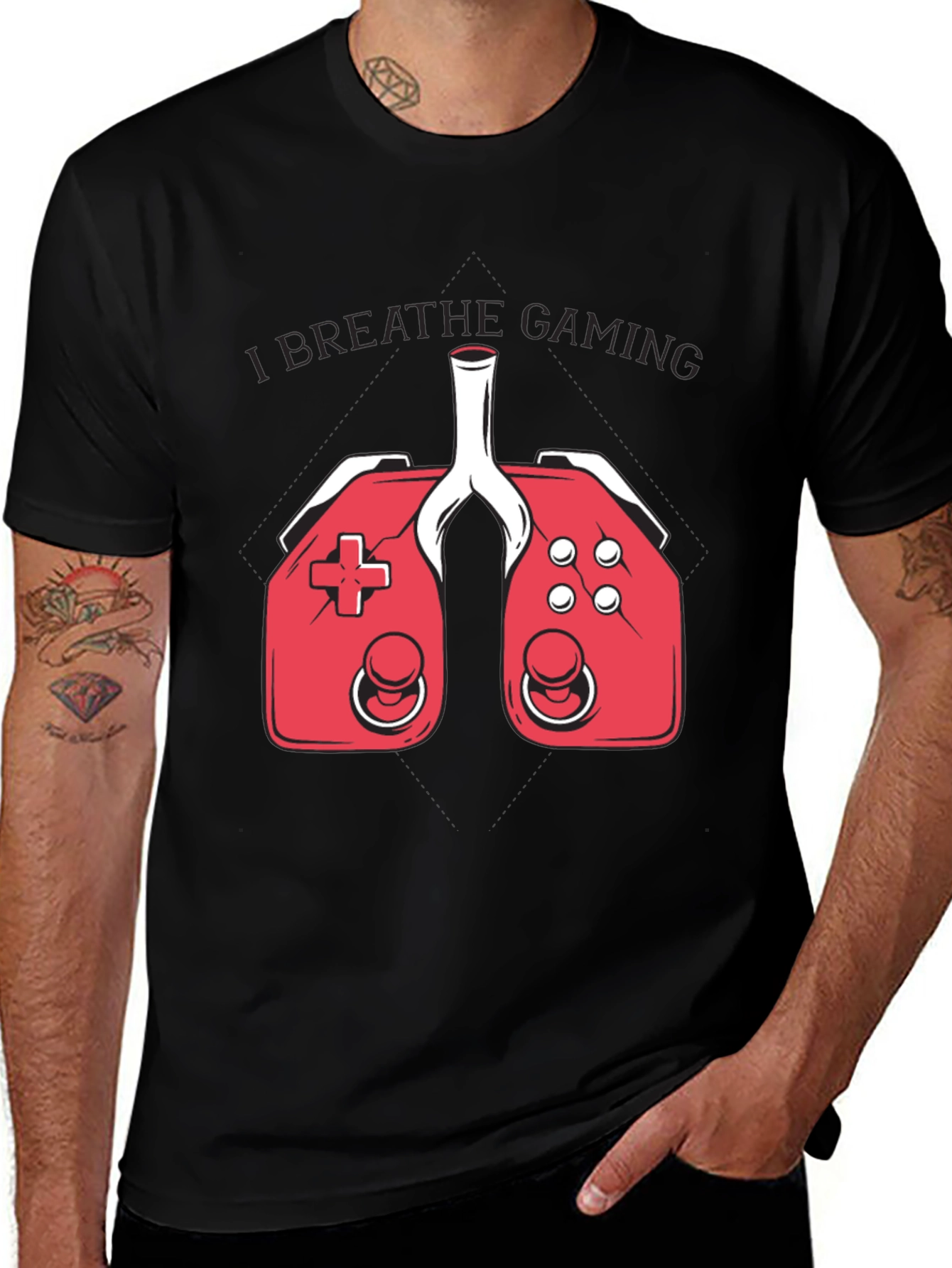Variant 28 of I Breathe Gaming T-Shirt - Gamer Lung Controller Design