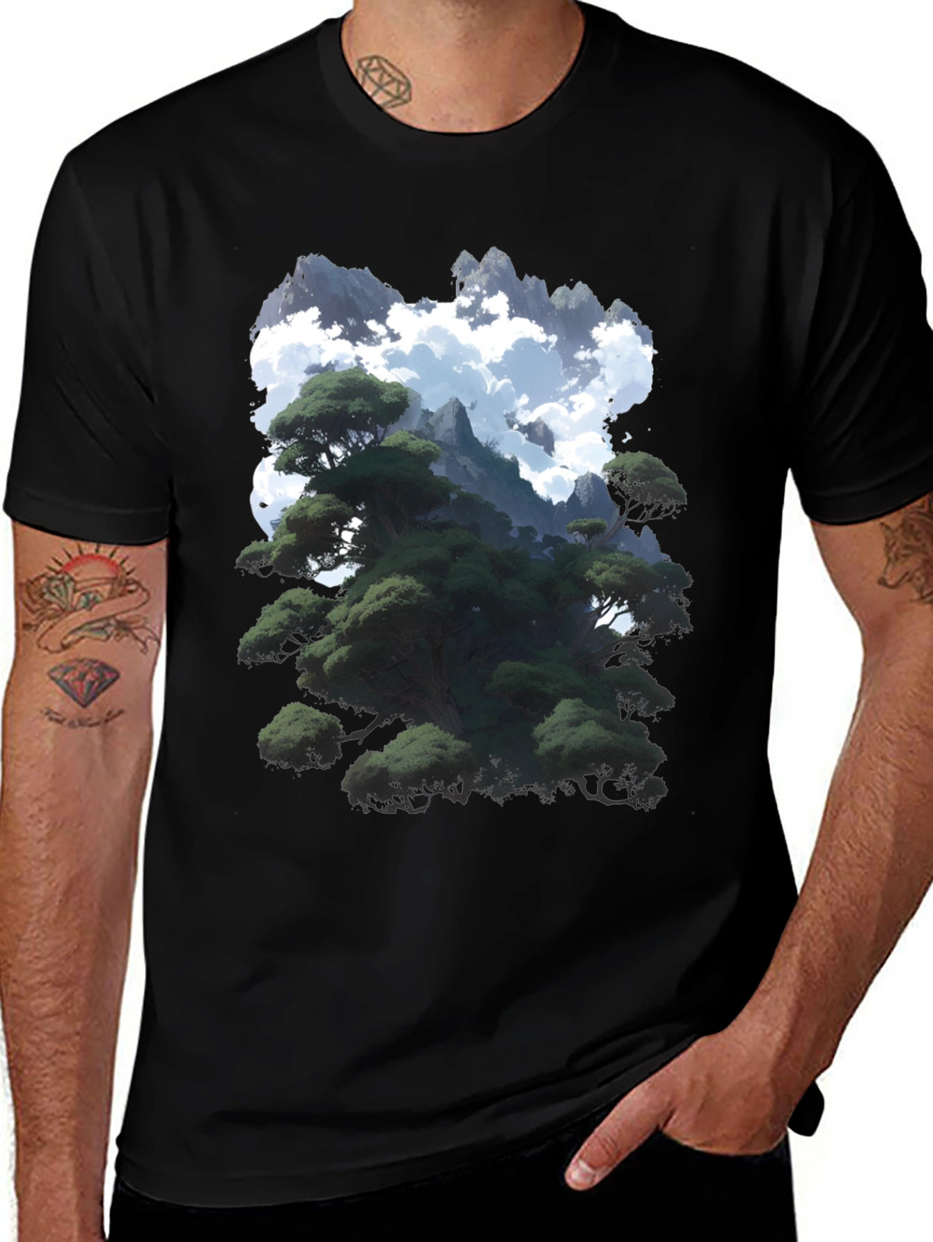 Variant 18 of Mountainscape Graphic Tee - Black Cotton Blend