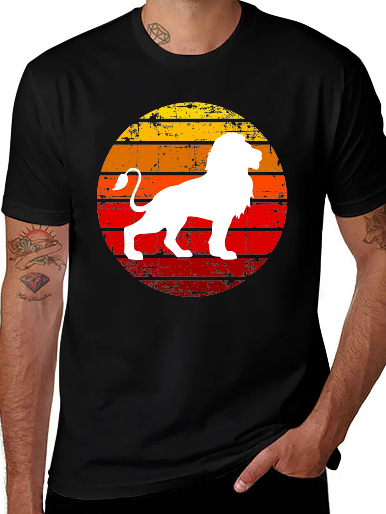 Variant 21 of Retro Lion Graphic Tee - Sunset Design