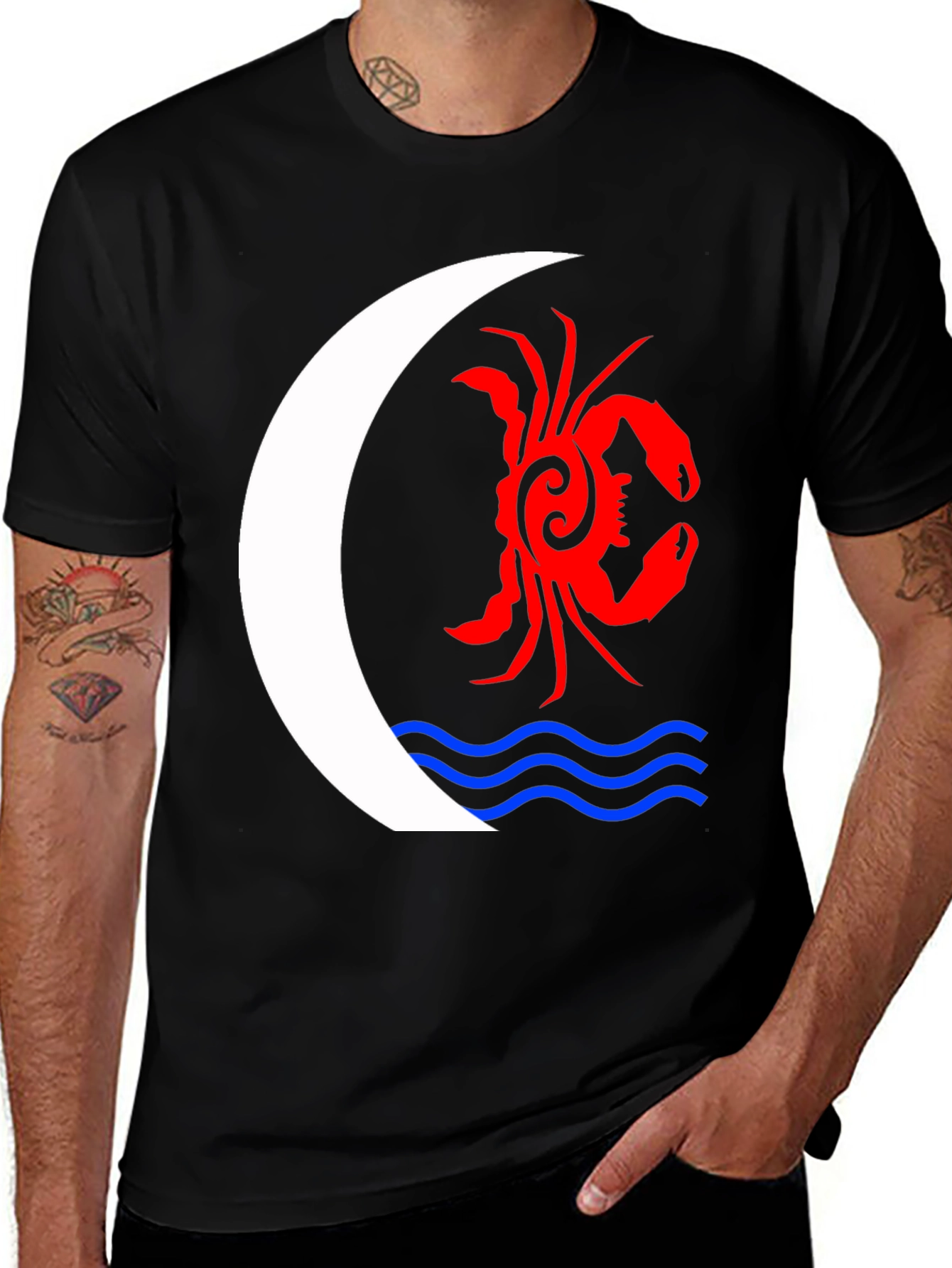 Black Tribal Crab Moon T-Shirt - Unique Graphic Tee main image