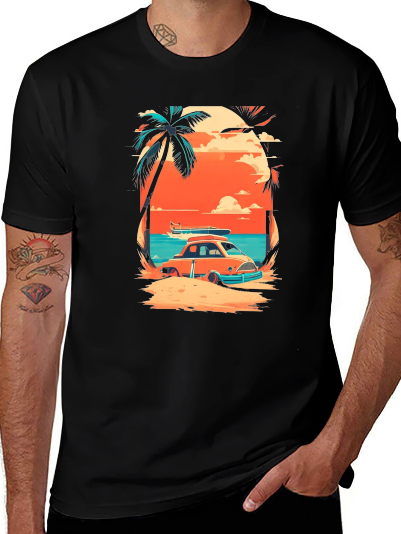 Variant 27 of Sunset Beach Car Graphic Tee
