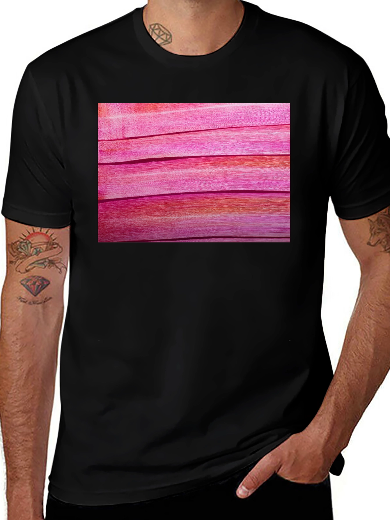 Variant 4 of Pink Wood Grain Graphic Black T-Shirt