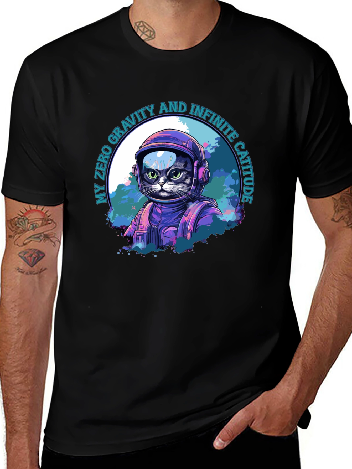 Variant 27 of Astronaut Cat T-Shirt - Infinite Cattitude