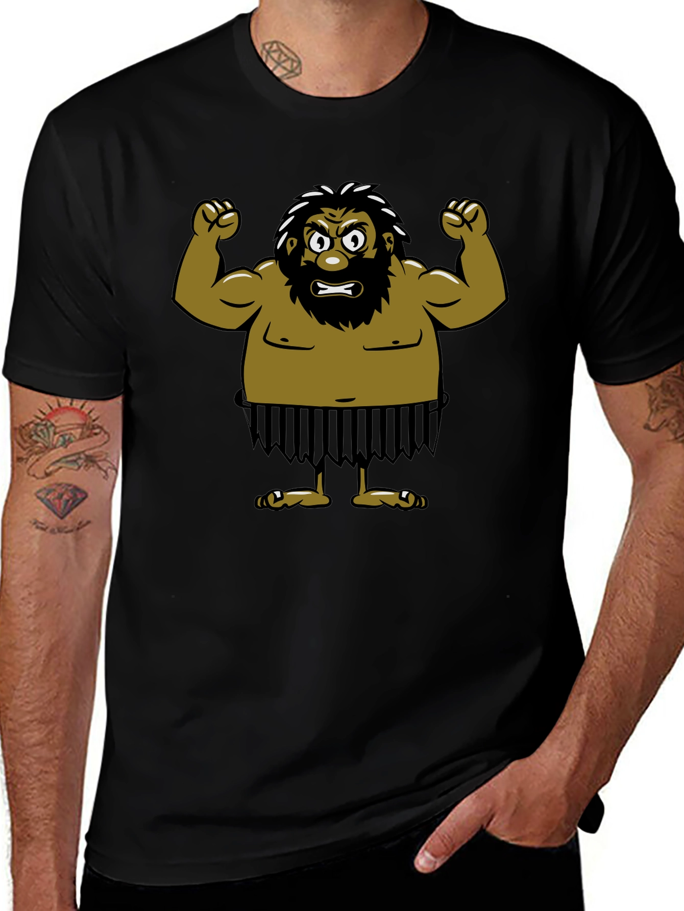 Caveman Cartoon Black T-Shirt