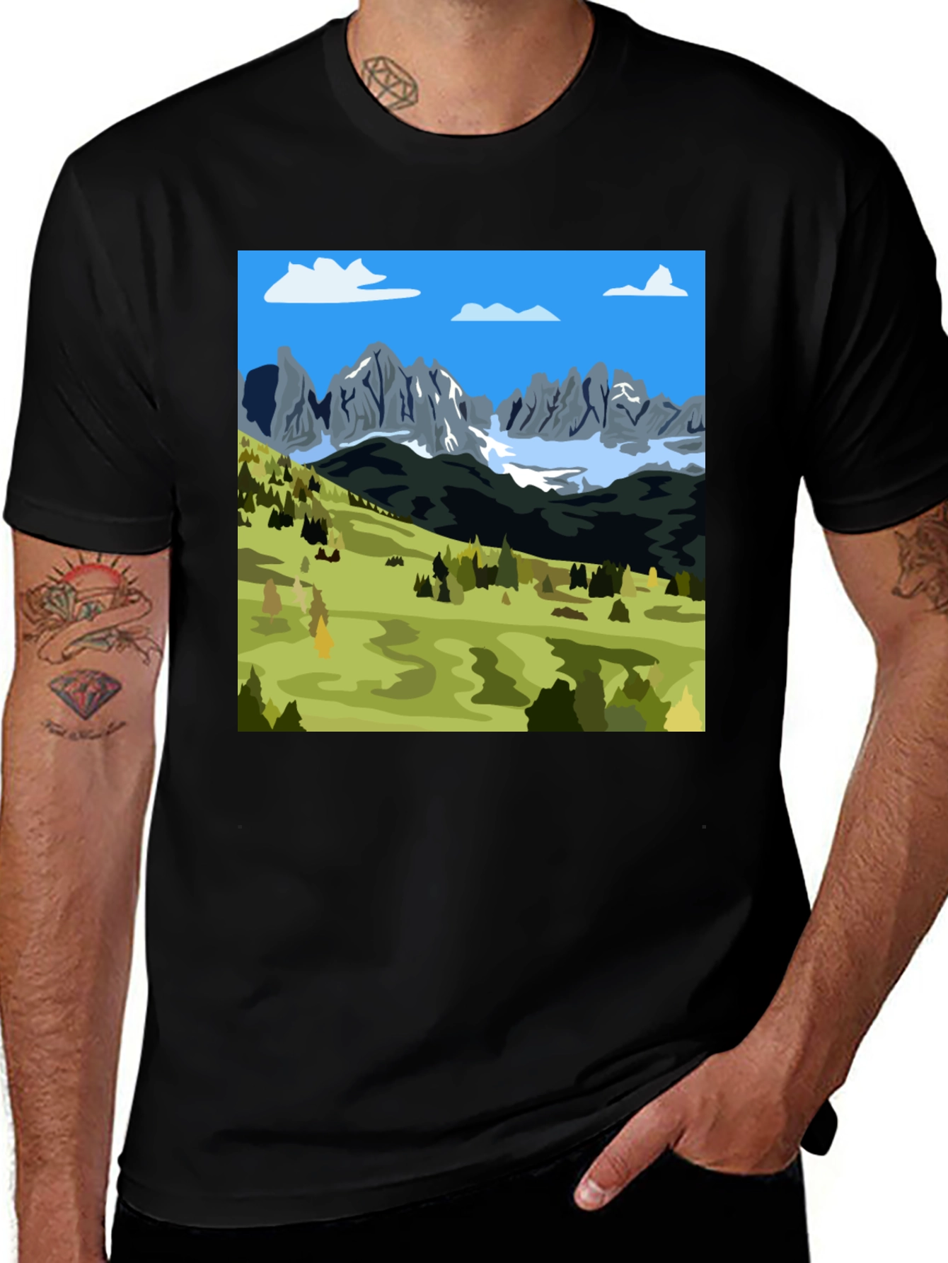 Variant 8 of Mountains Landscape Graphic Tee - Black