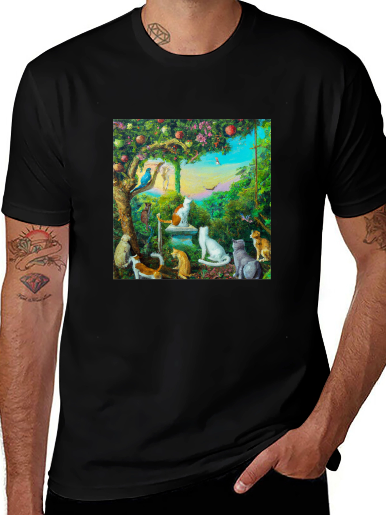 Variant 23 of Whimsical Cat Garden T-Shirt