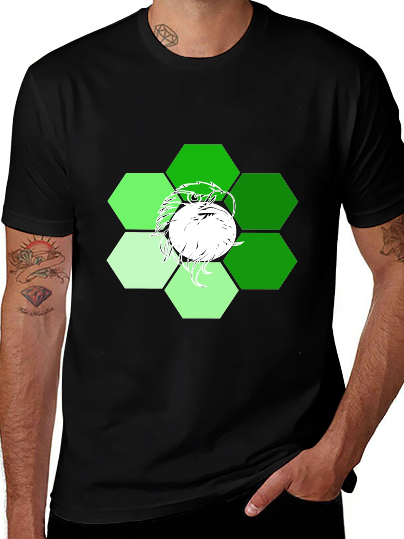 Variant 24 of Men's Black T-Shirt with Geometric Eagle Graphic