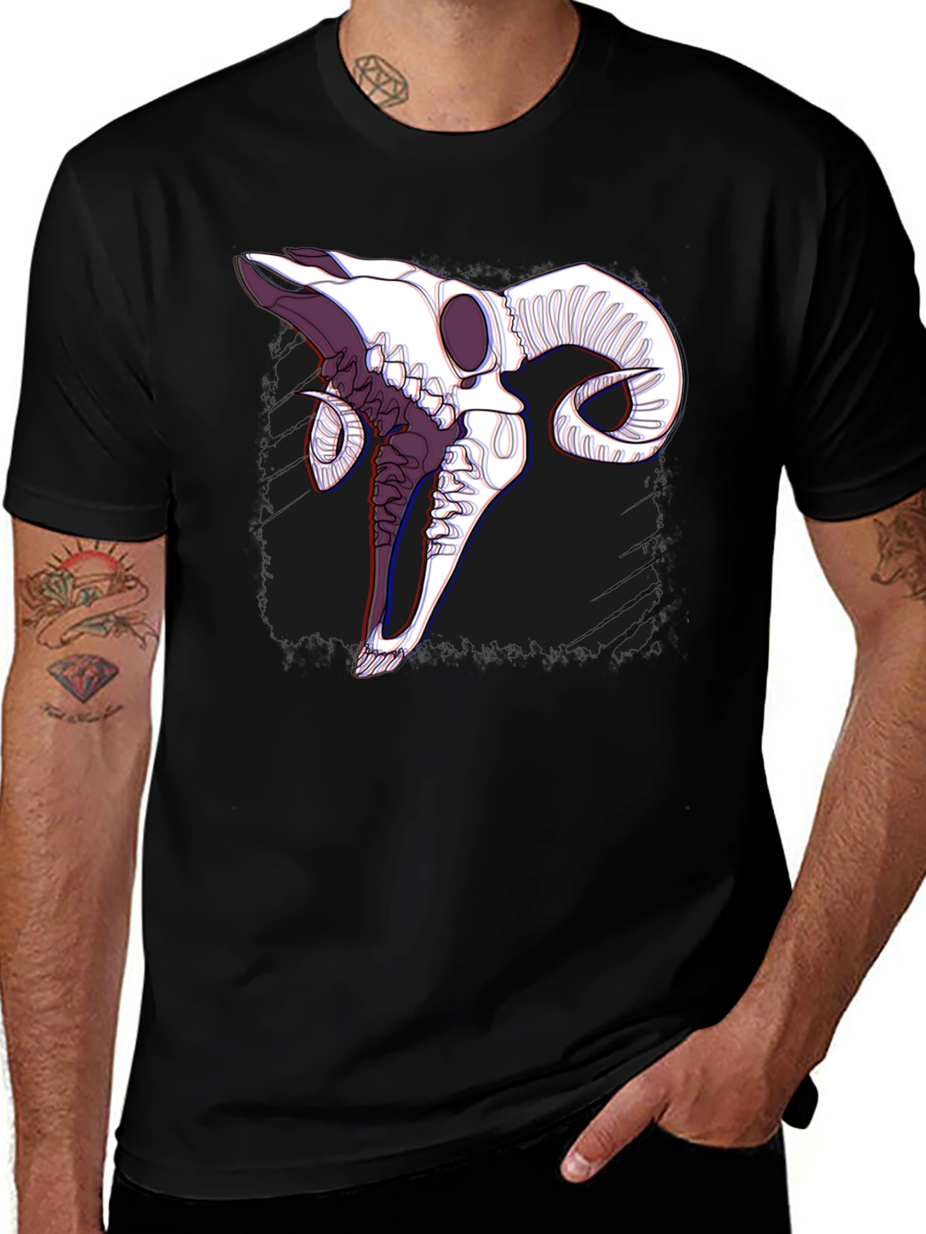 Variant 18 of Ram Skull Graphic Black T-Shirt