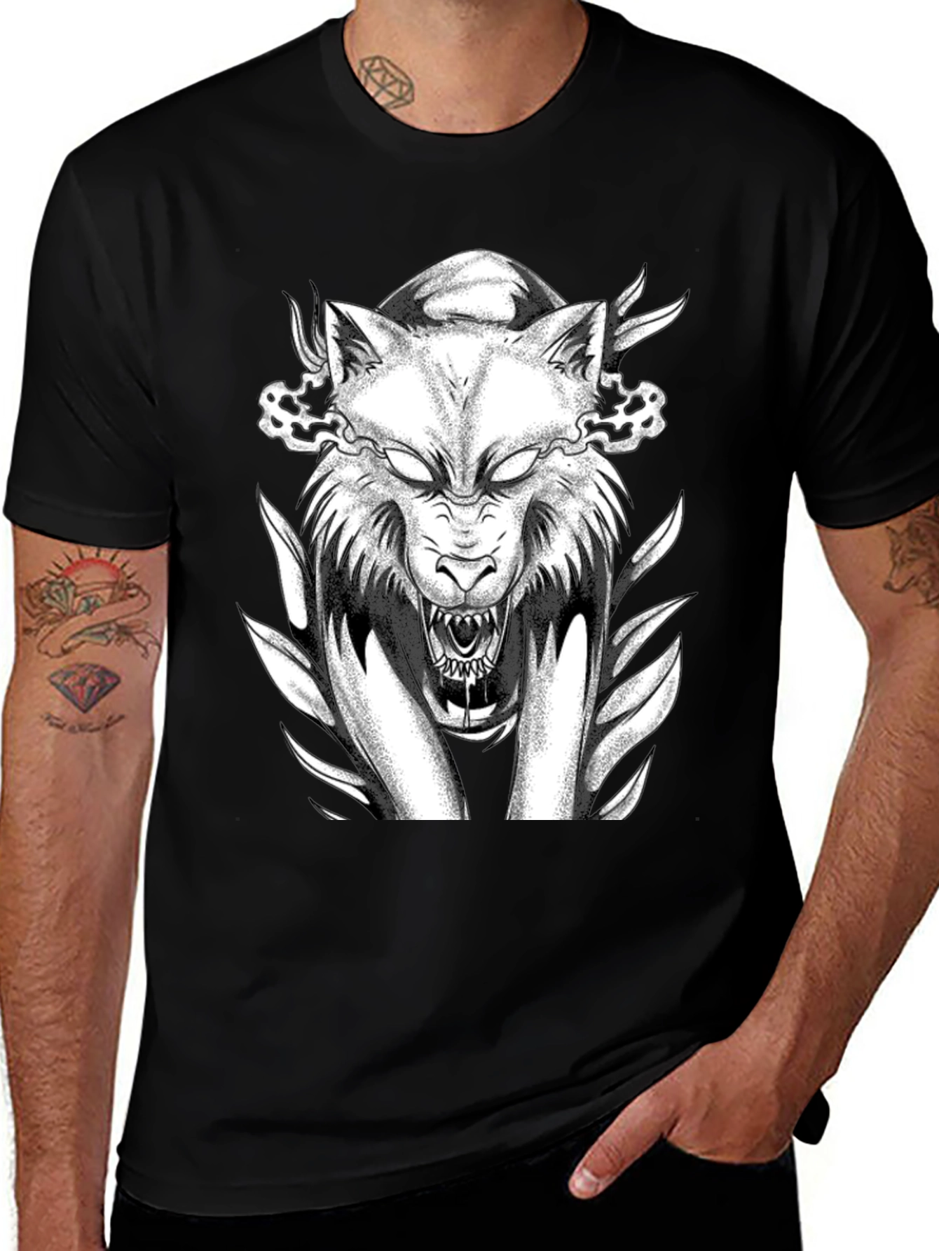 Variant 22 of Wolf Graphic Tee - Black Cotton T-Shirt