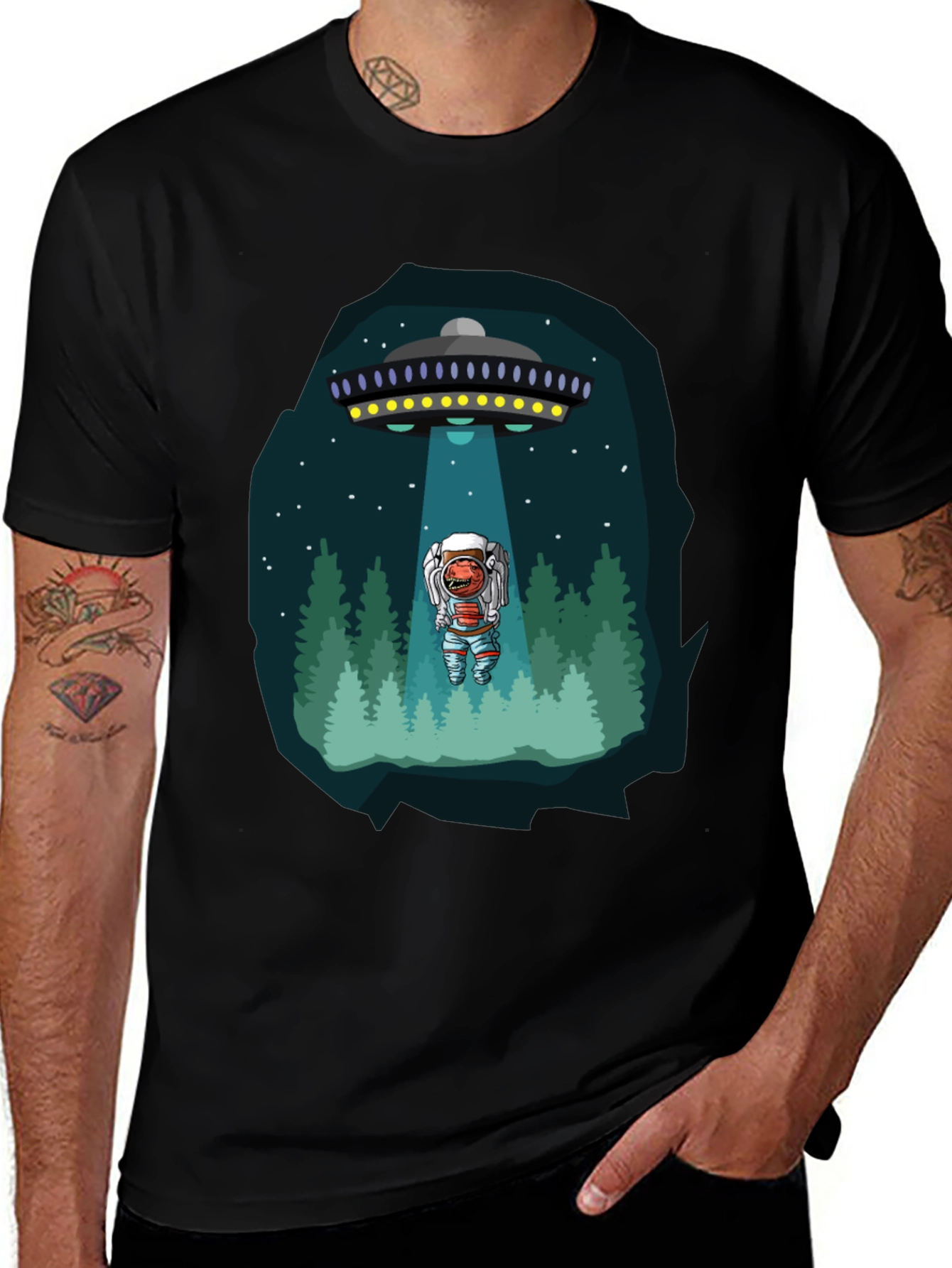 Variant 7 of Alien Abduction Graphic Tee - Black Cotton T-Shirt