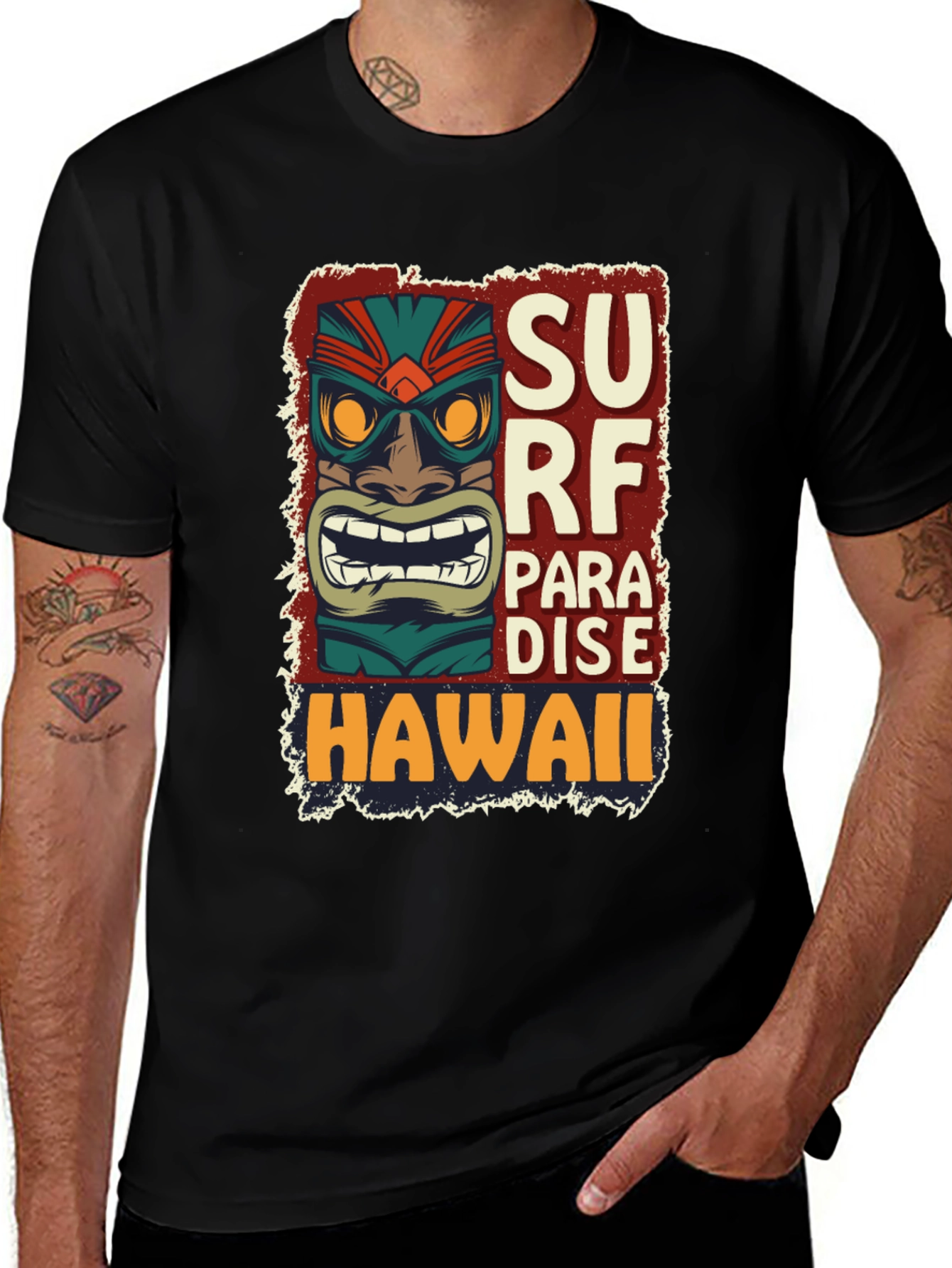 Surf Paradise Hawaii Tee - Unique Tiki Design