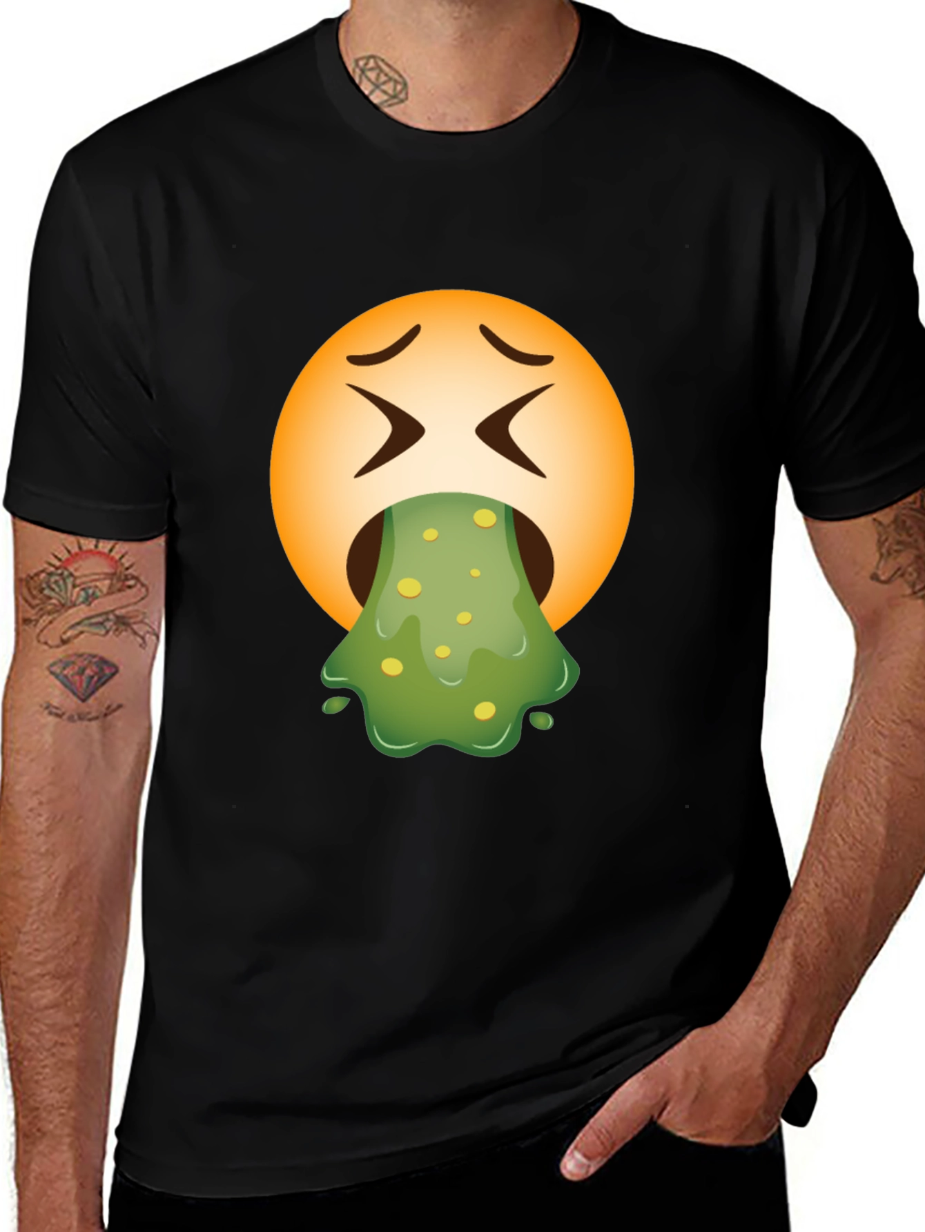 Variant 12 of Puking Emoji Graphic Black T-Shirt