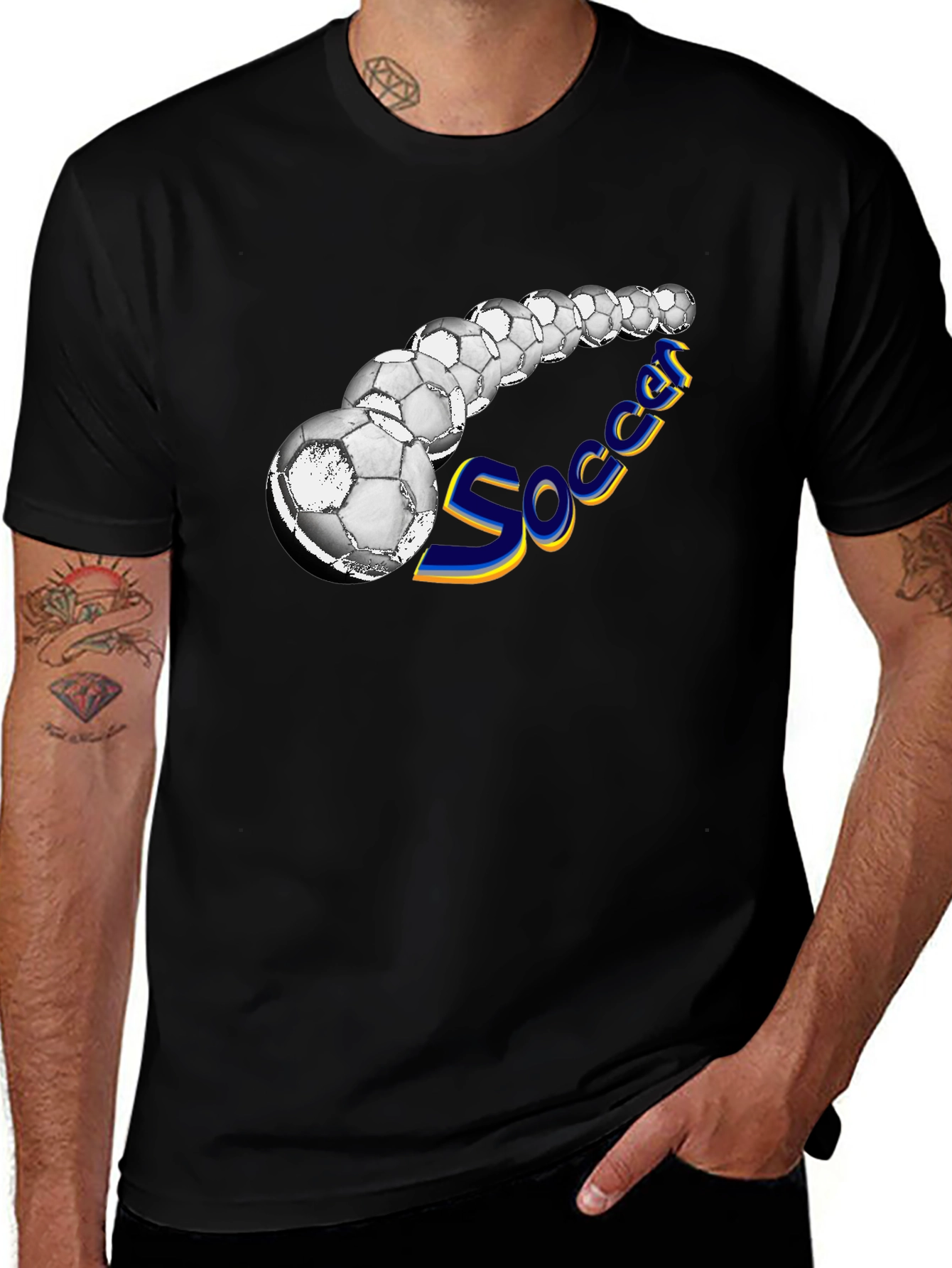 Variant 7 of Soccer Balls Graphic Black T-Shirt