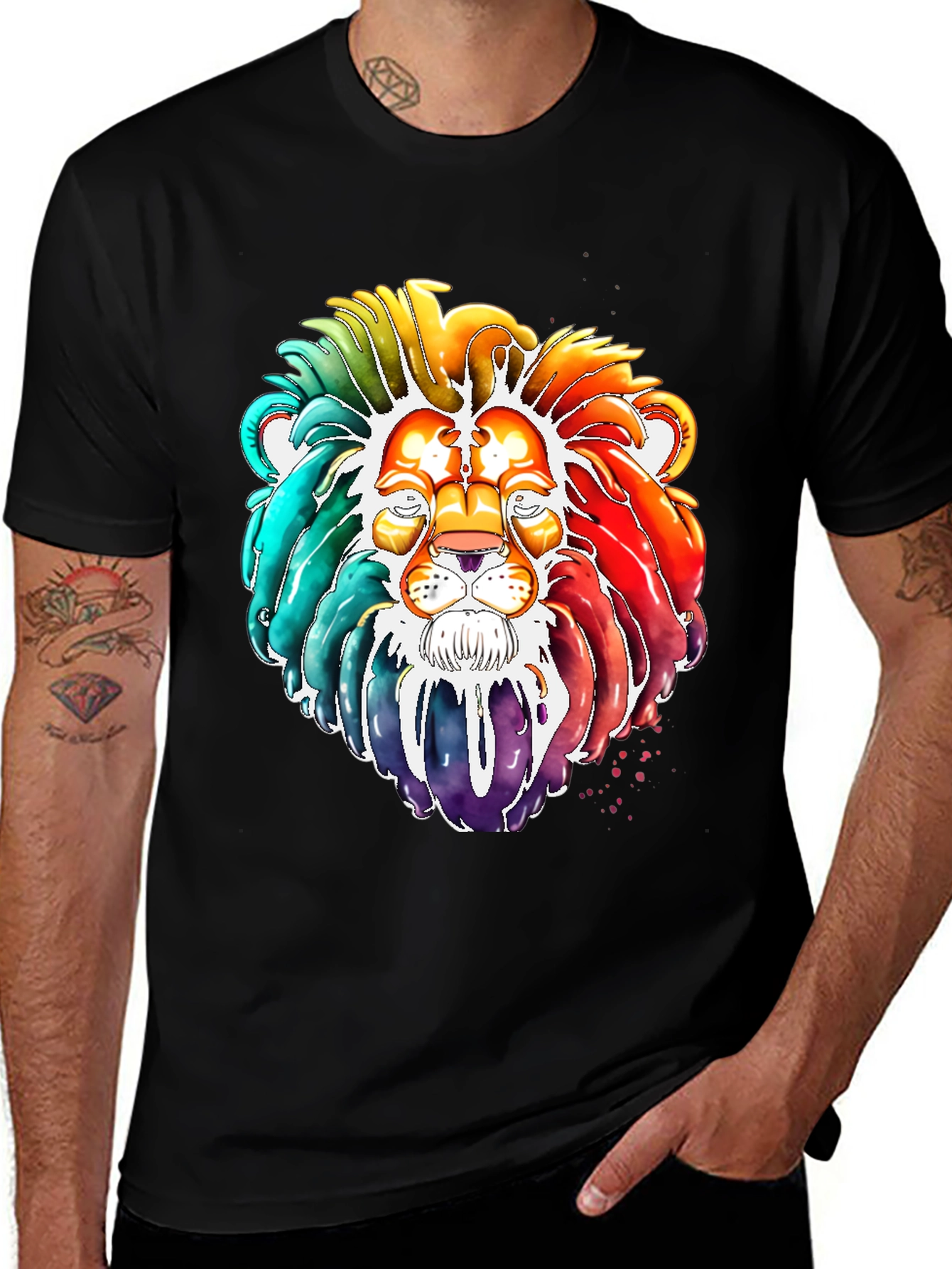 Variant 30 of Rainbow Lion Graphic Tee - Men's Black T-Shirt