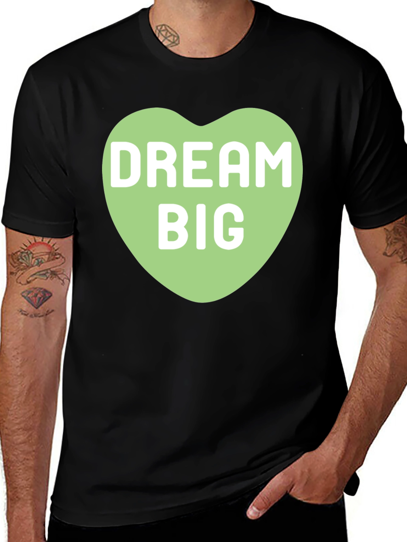 Variant 20 of Dream Big Heart T-Shirt - Black Cotton Tee