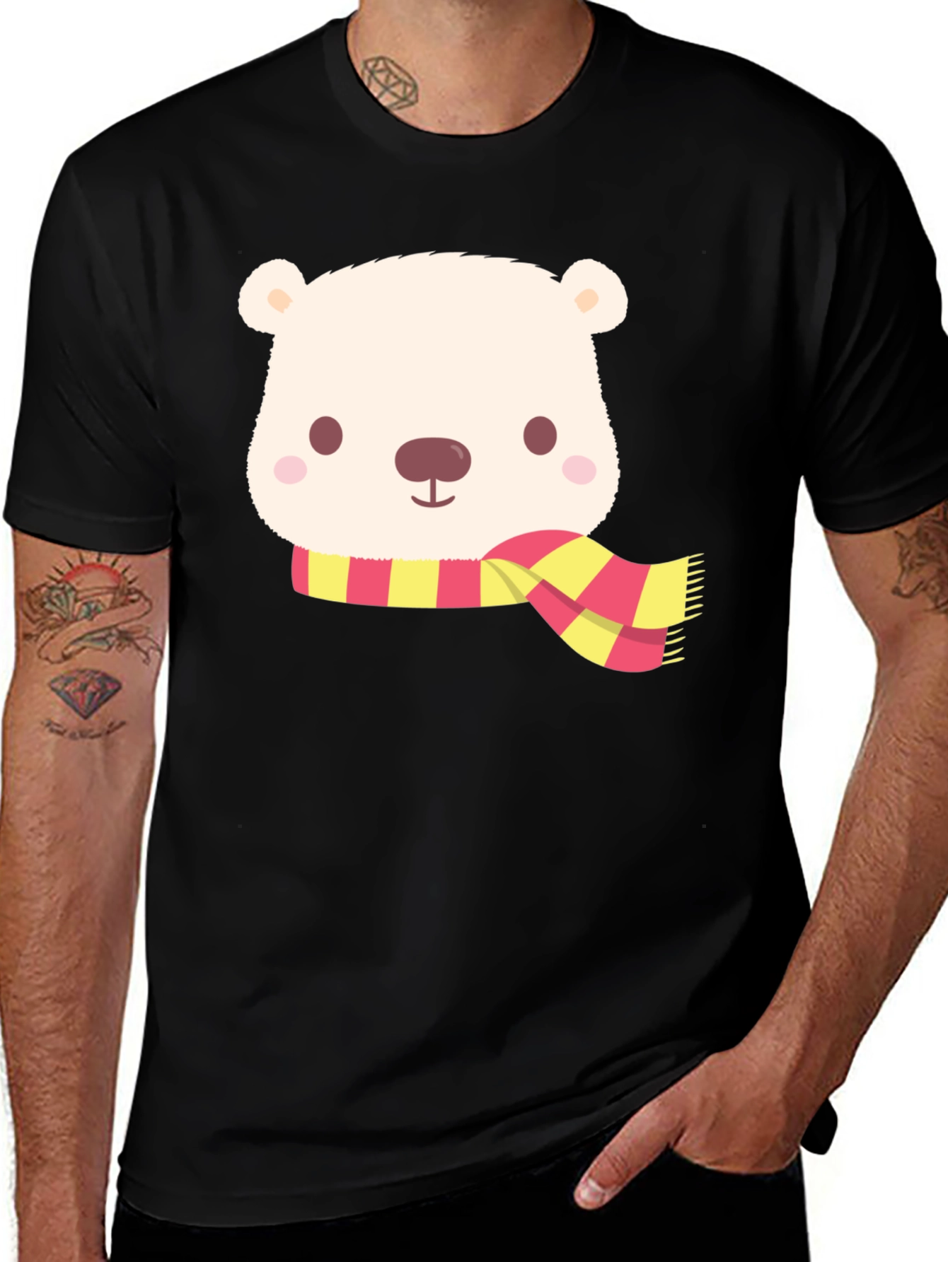 Variant 25 of Cute Bear Scarf Black T-Shirt