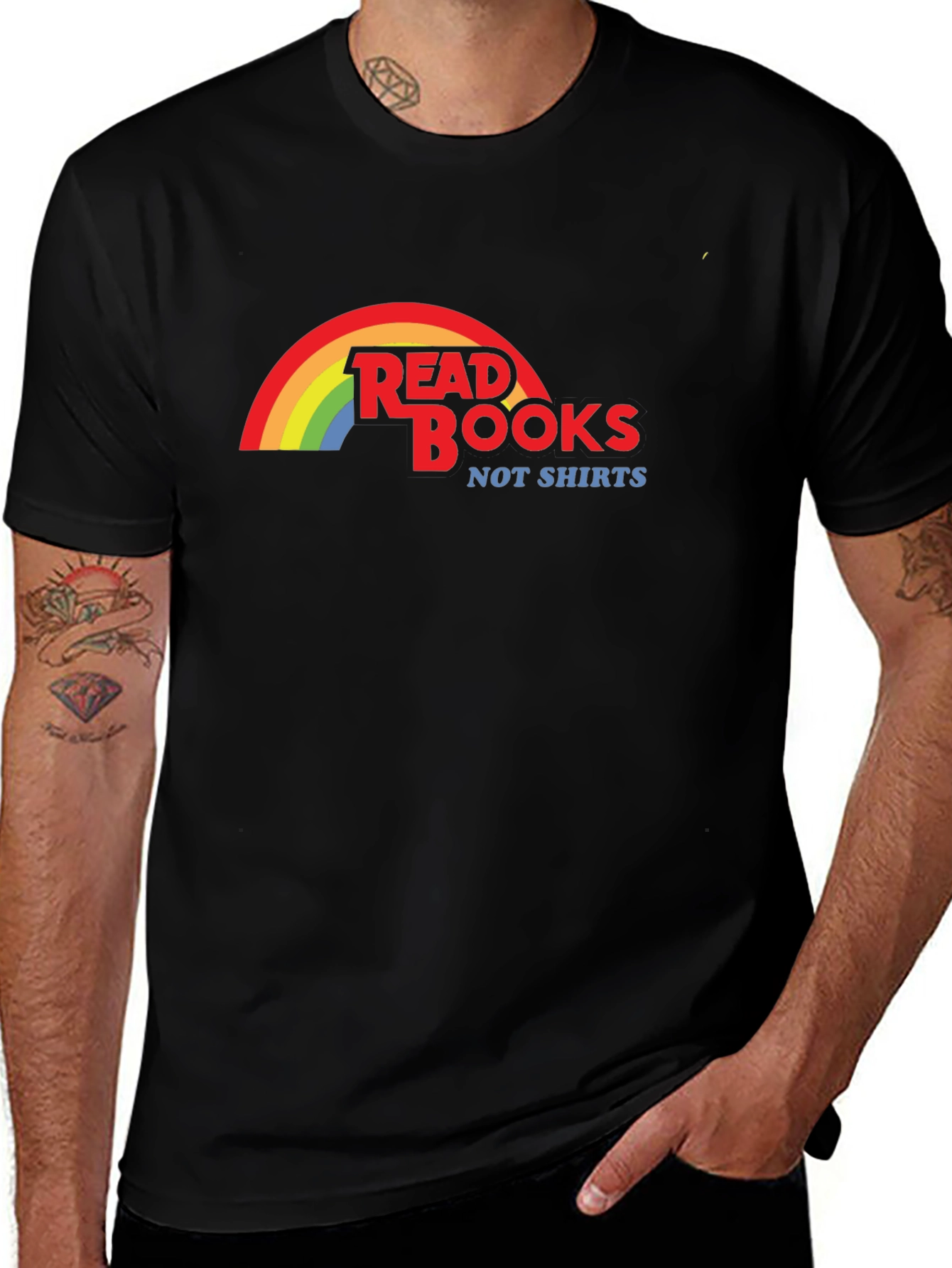 Variant 16 of Read Books Not Shirts T-Shirt Rainbow Design