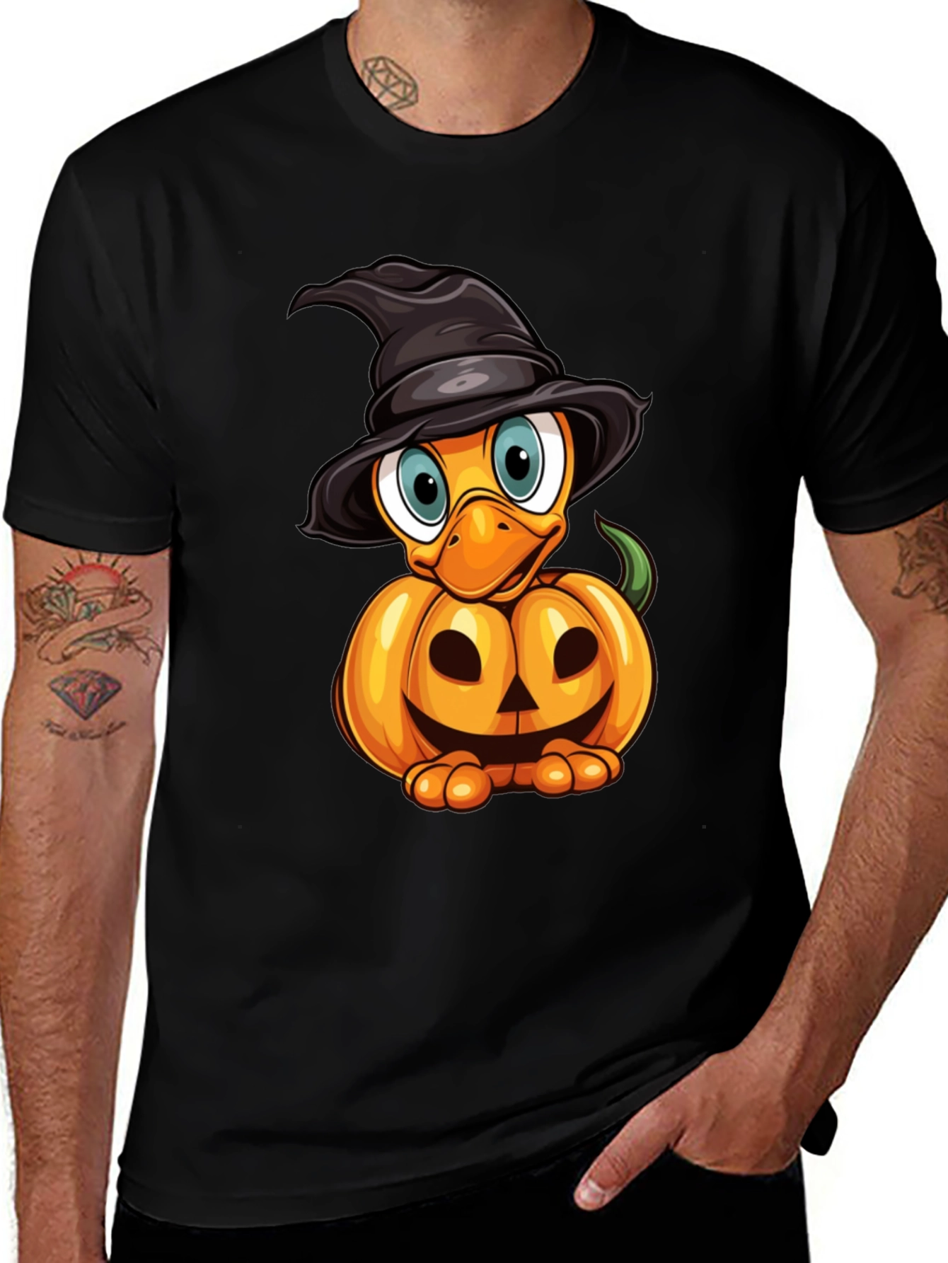 Black Halloween Pumpkin Duckling T-Shirt main image