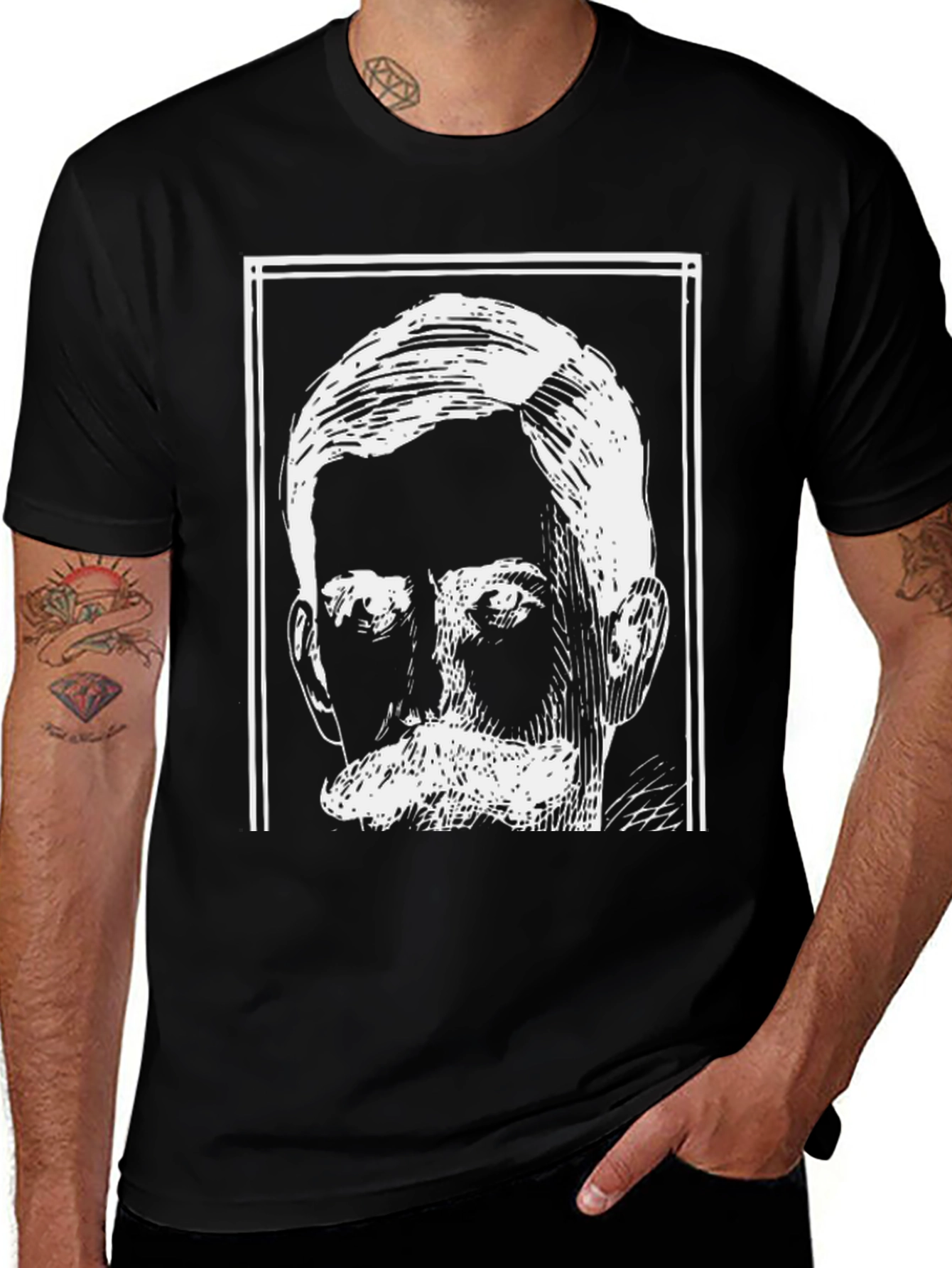 Variant 4 of Black Graphic Tee - Vintage Man Portrait Design