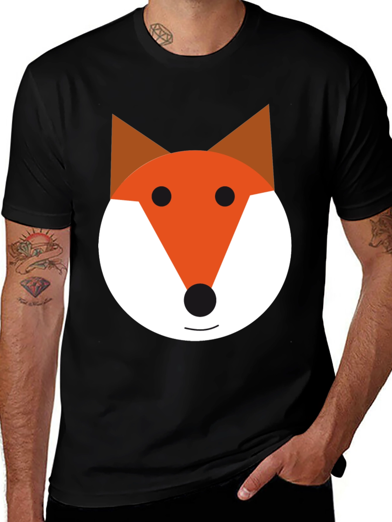 Variant 29 of Fox Face Graphic Tee - Black Cotton Blend Shirt