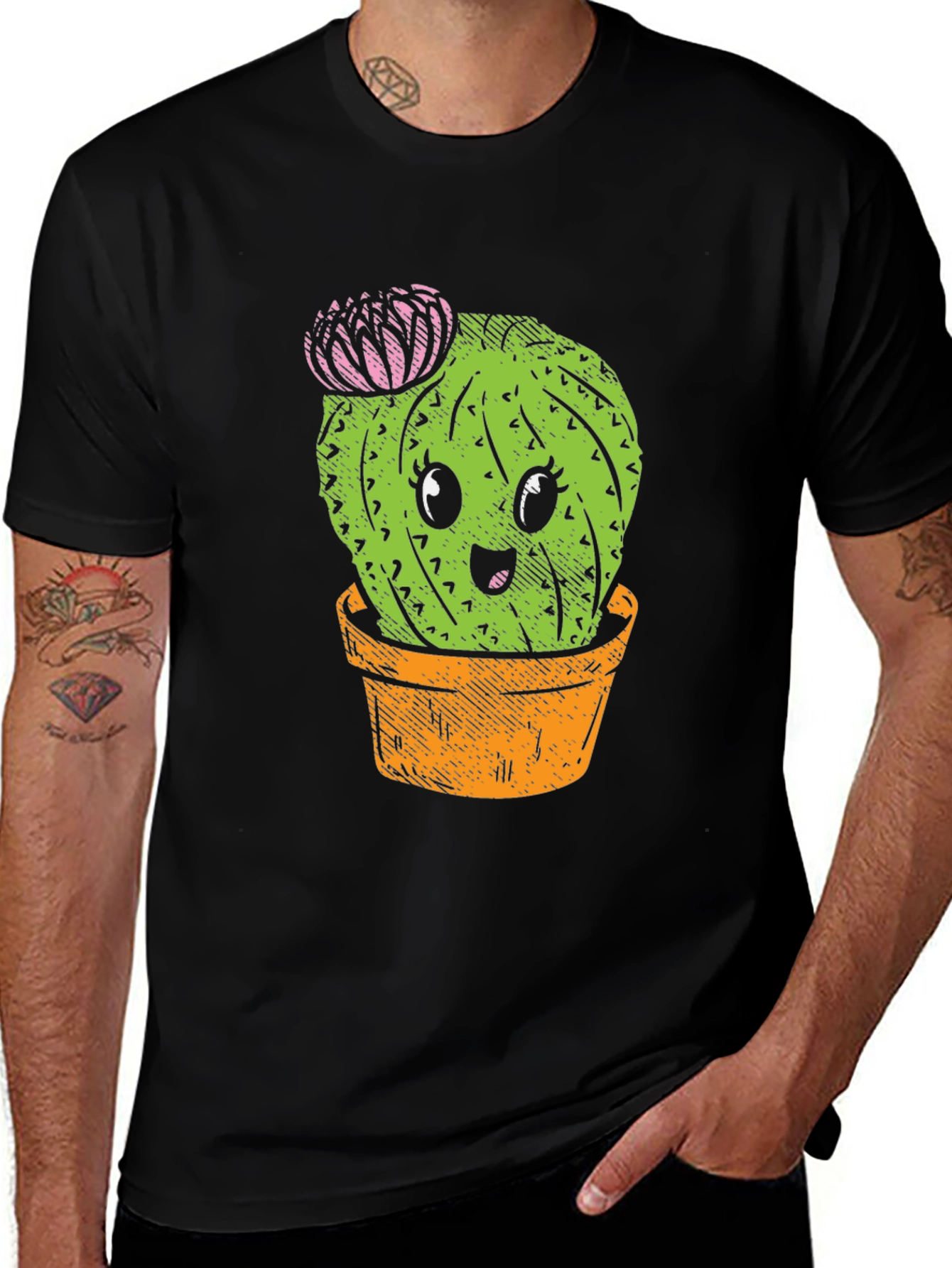 Variant 16 of Cute Cactus Graphic Tee - Unisex Black T-Shirt