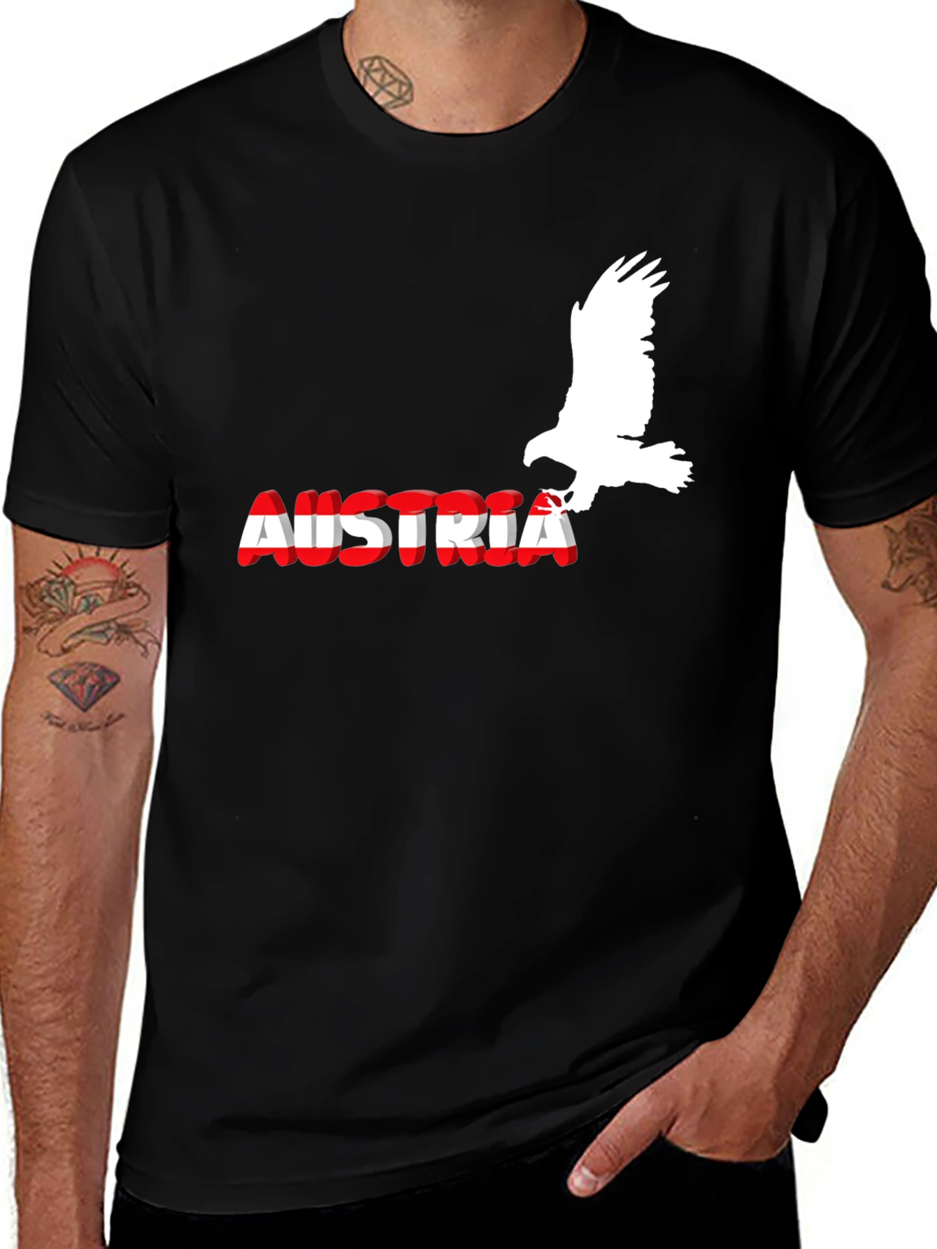 Austria Eagle Flag Graphic Black T-Shirt