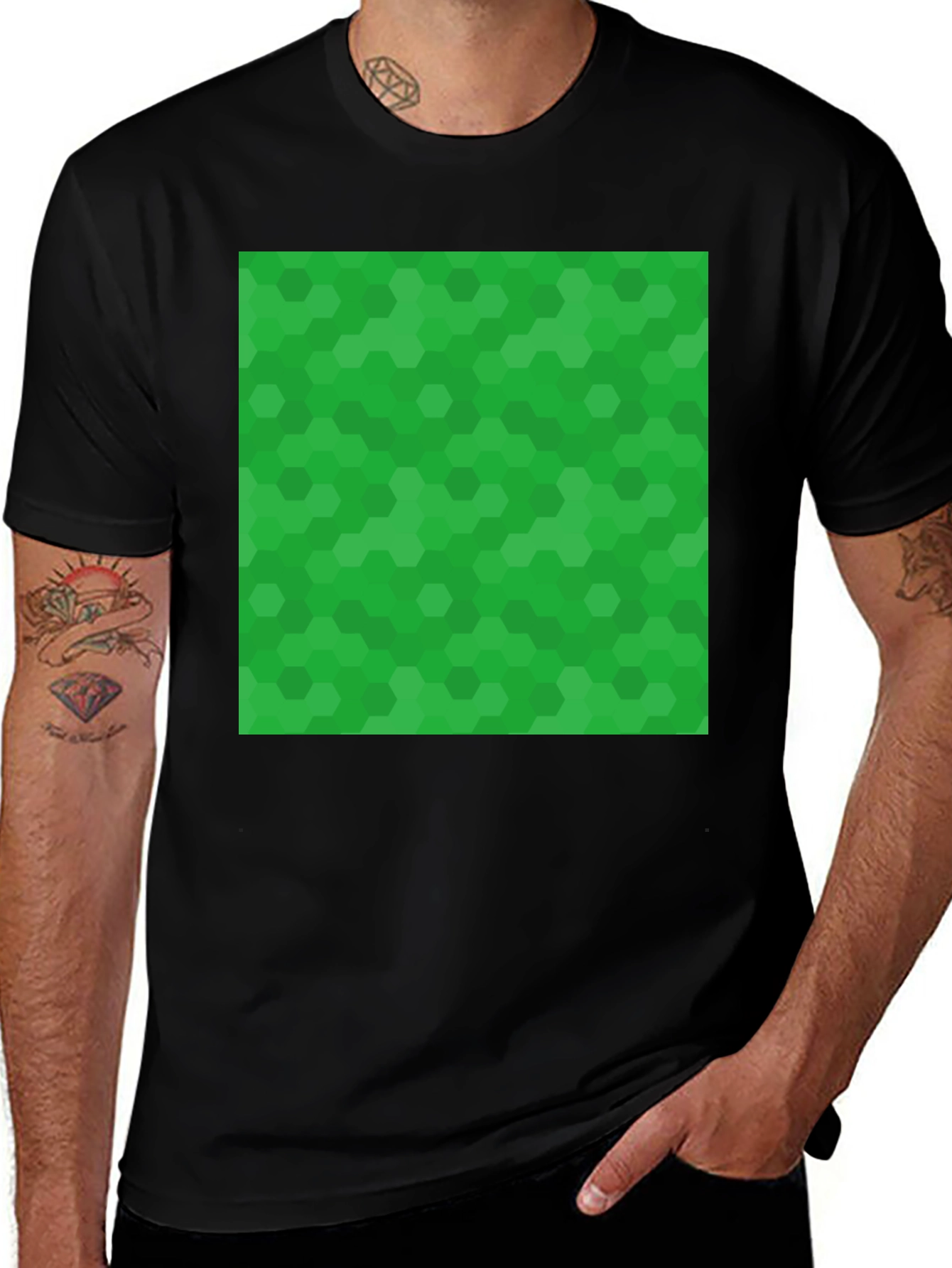 Variant 20 of Green Hex Pattern Black T-Shirt