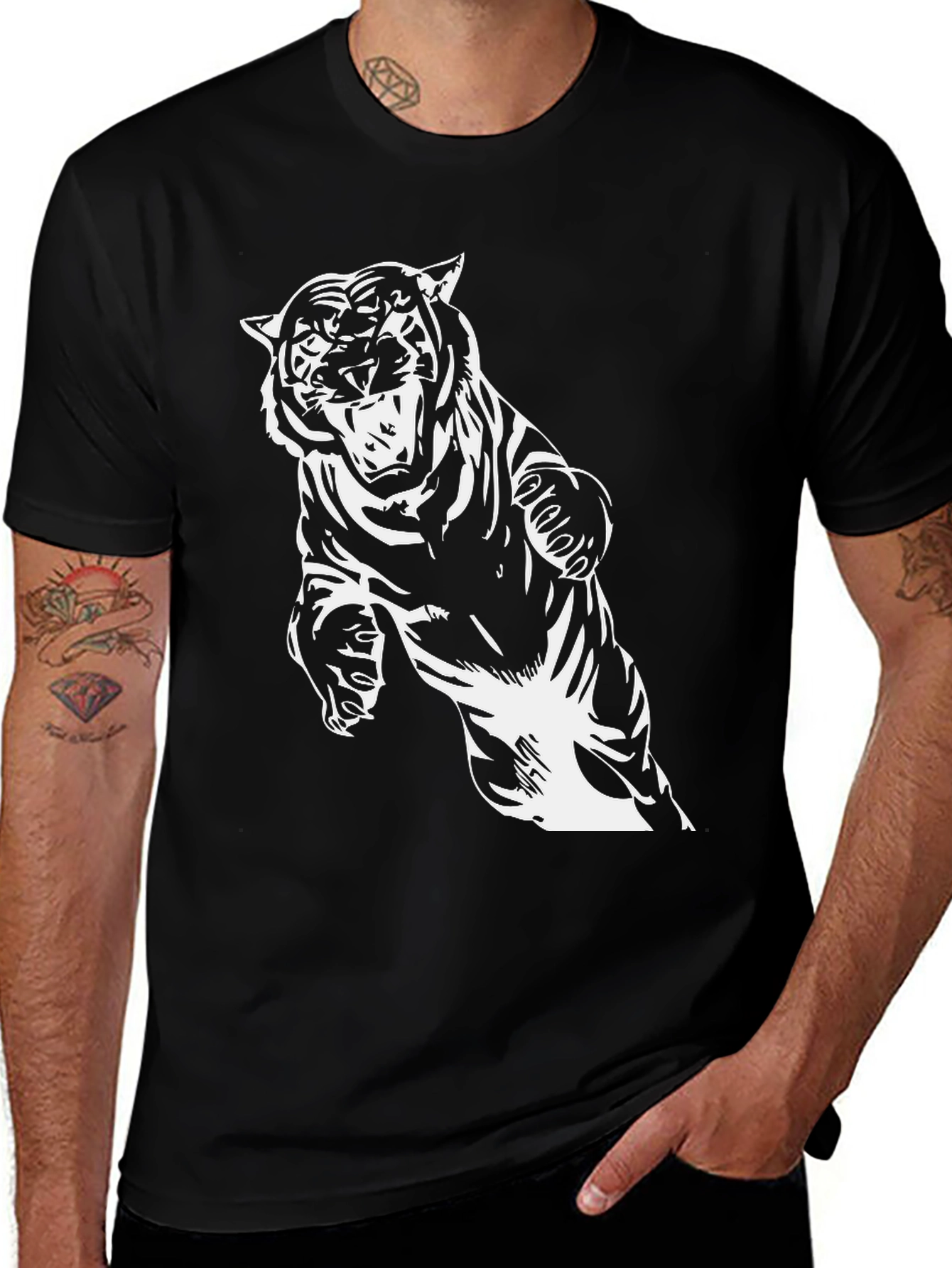 Variant 18 of Roaring Tiger Graphic Tee - Black Cotton Shirt