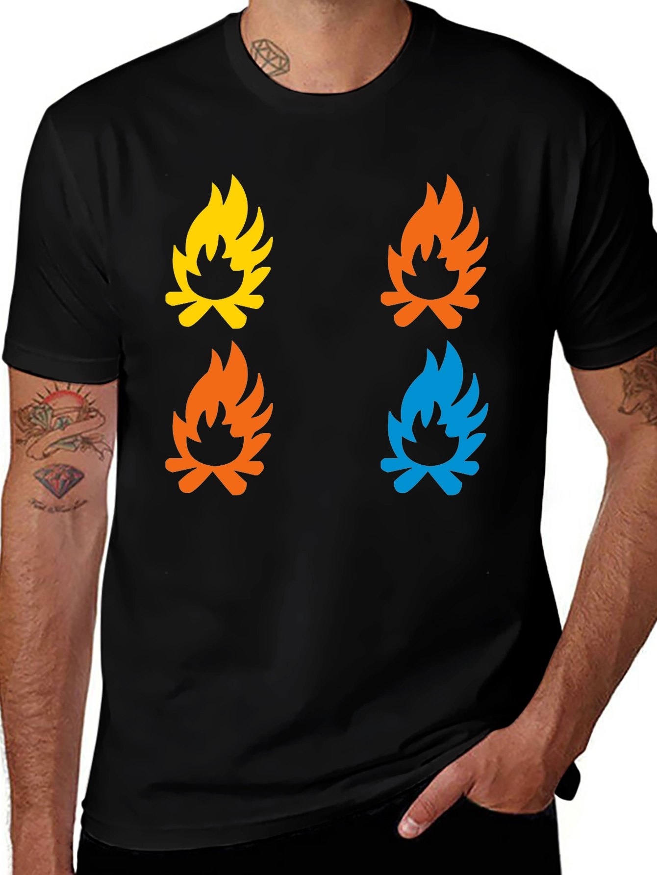 Variant 19 of Colorful Campfire Graphic Tee - Black Cotton T-Shirt
