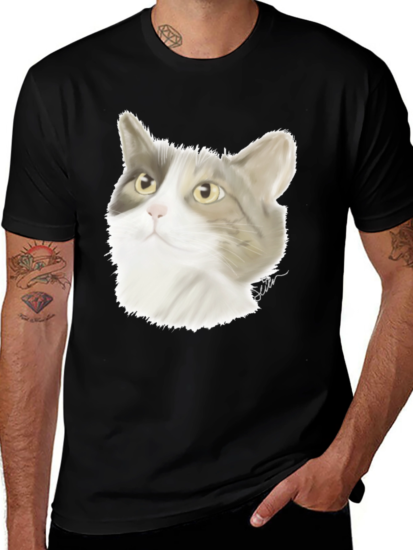 Variant 22 of Cat Graphic Print Black T-Shirt