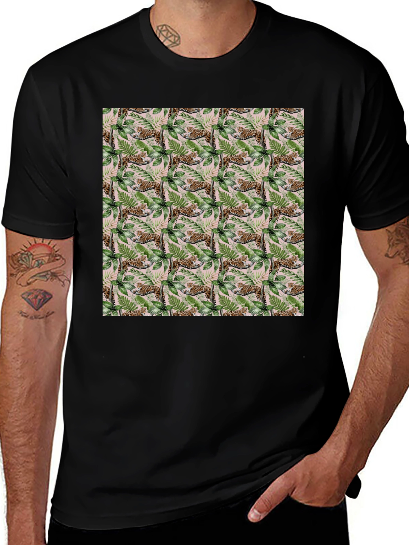 Variant 15 of Jungle Print Men's Black T-Shirt