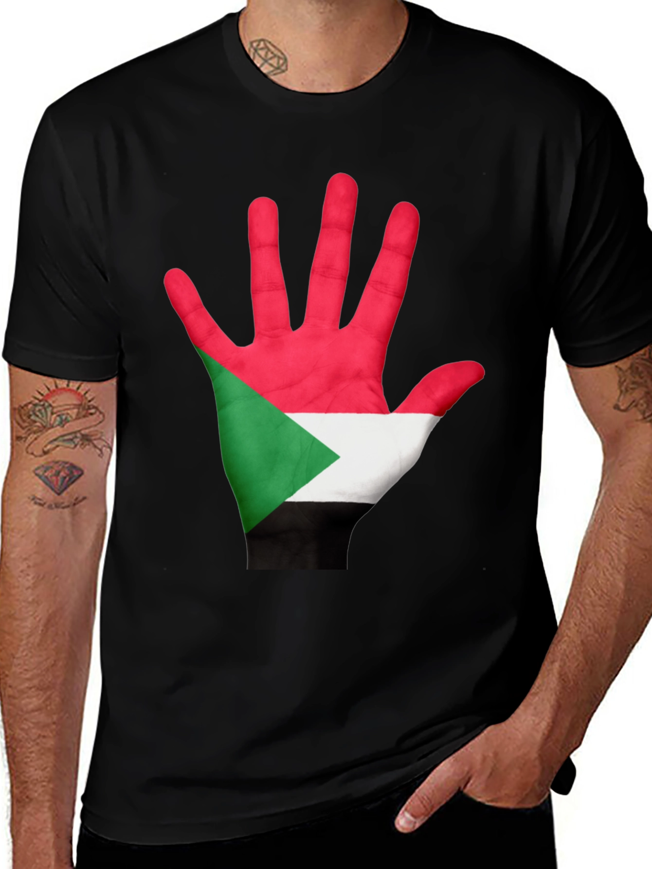 Sudan Flag Hand T-Shirt - Black