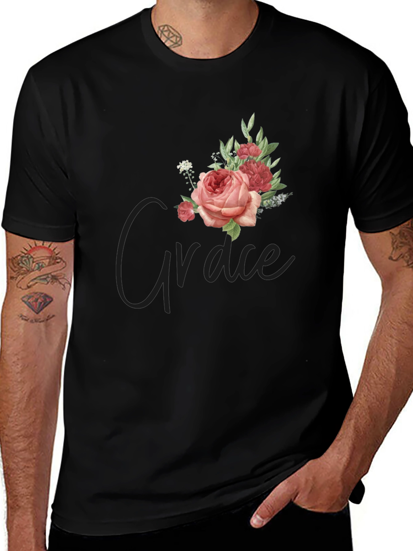Variant 25 of Grace Floral Black T-Shirt - Stylish & Comfortable