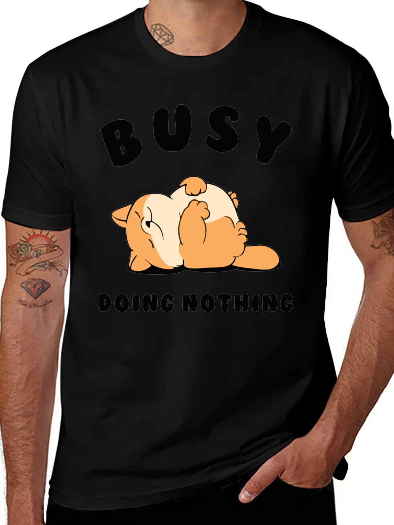 Black Busy Doing Nothing T-Shirt Funny Cat Design main image