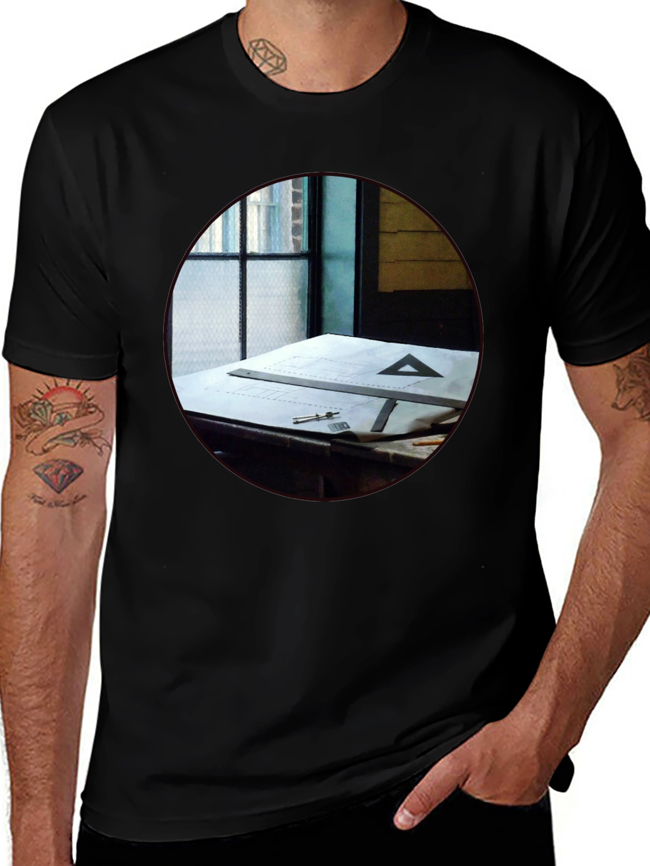 Architect's Drafting Table Graphic Tee - Black
