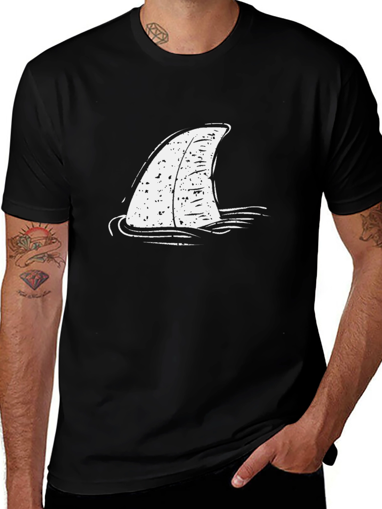 Variant 27 of Shark Fin Graphic Tee - Black Cotton T-Shirt
